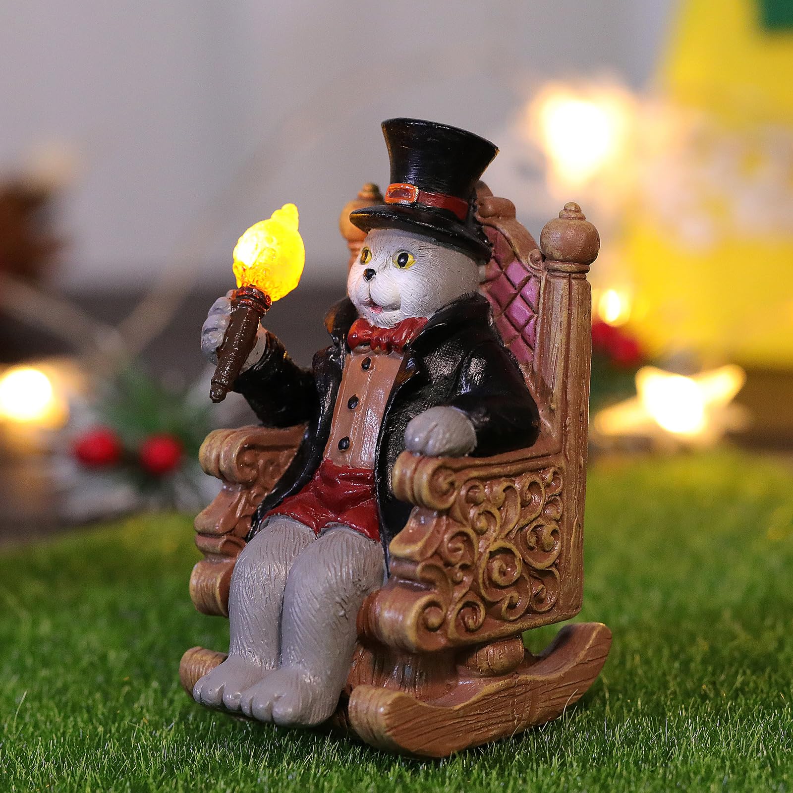 Whimsical Cat Garden Decor Statues Outdoor Solar Lights for Yard Art Fall Home Halloween Decoration Figurine Lawn Ornament - Unique Cat Lovers Gifts for Housewarming Gardening Women Mom Grandma