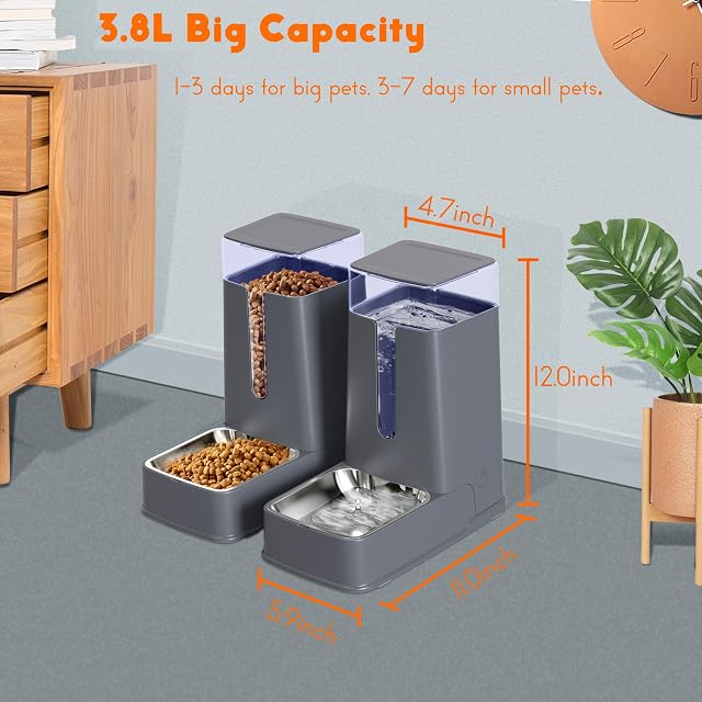 Foto 2 de 7 de Juego de dispensador de Comida para Gatos y dispensador de Agua para Gatos con Cuencos de Acero Inoxidable