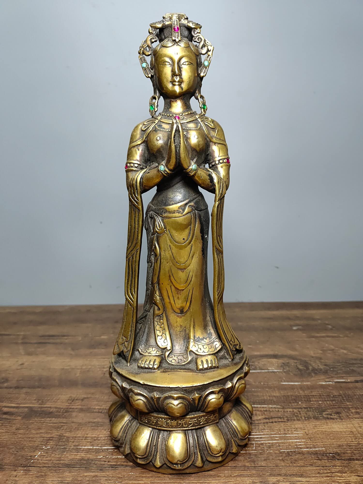 Statue de la déesse Dongfeng en bronze ancien de 13 pouces pour autel bouddhiste