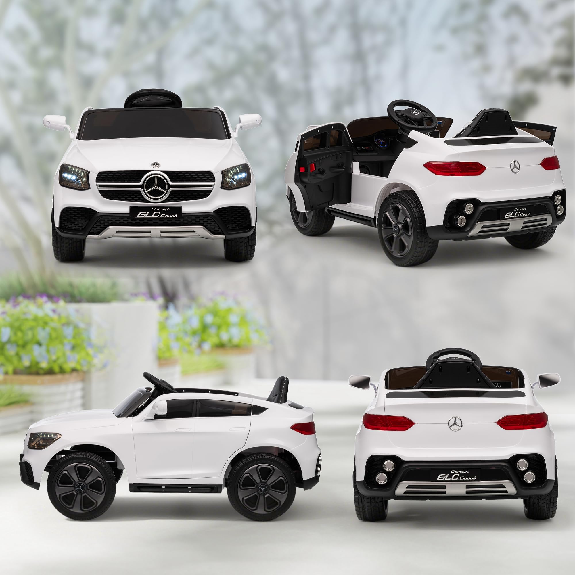 AIYAPLAY Voiture Électrique Enfants Mercedes-Benz GLC Coupe 12V Blanc | Véhicule Électrique, Télécommande 2,4G, 3 Vitesses, Phares, Musique, MP3, Klaxon, Démarrage Lent, 3 à 6 Ans