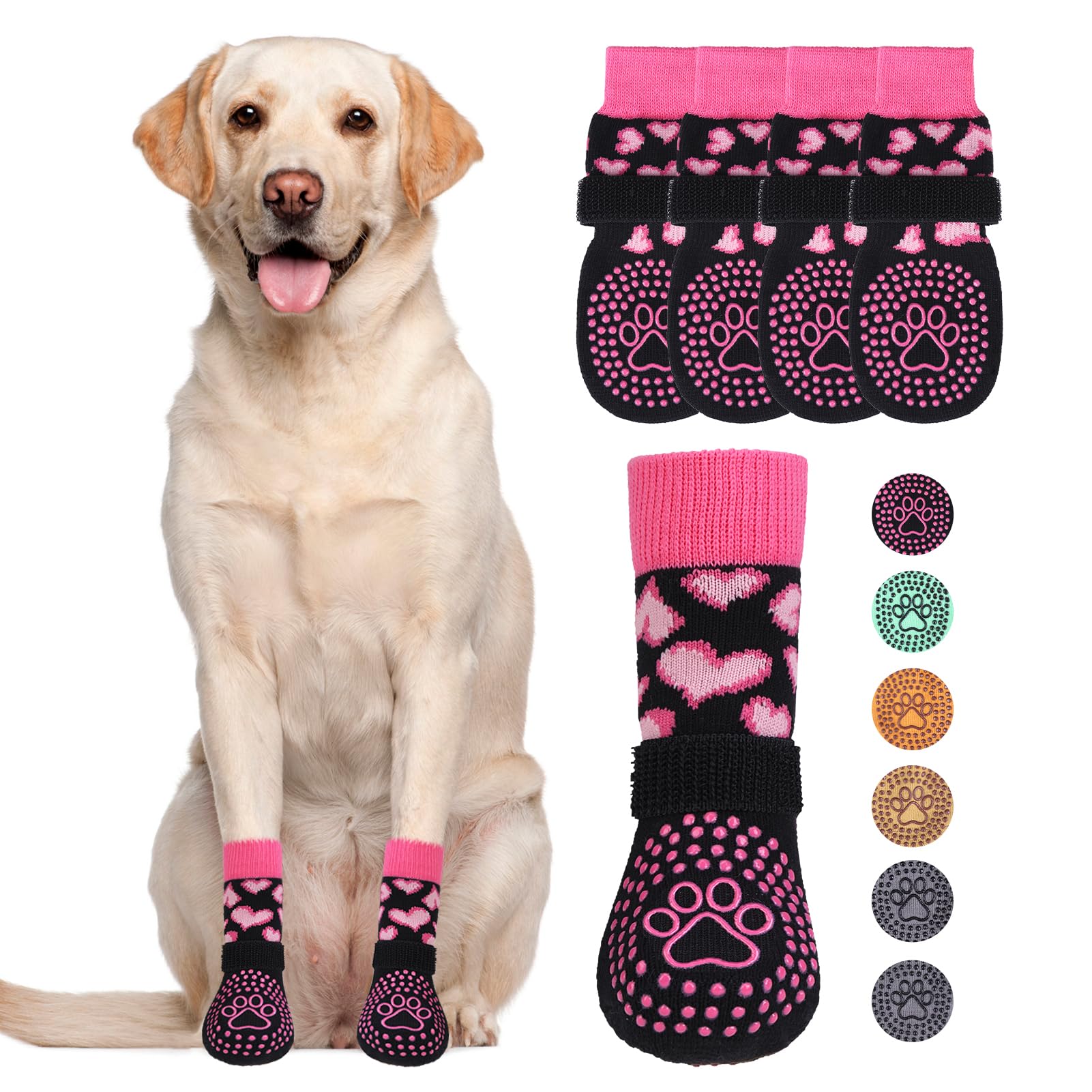 KOOLTAIL Valentines Dog Socks Shoes Costume to Prevent Licking Paws, Winter Dog Boots & Paw Protector for Hardwood Floors Anti Slip,Traction Control