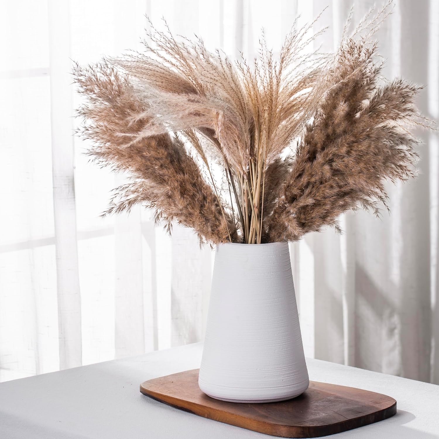 Ceramic Vintage Flower Vase 9.45" Pottery Rustic Farmhouse Boho Terracotta Round Vases for Home Decor, Table, Living Room, Shelf, Enterway, Wedding, Pampas Grass Mantel Decorative (White 9.45")