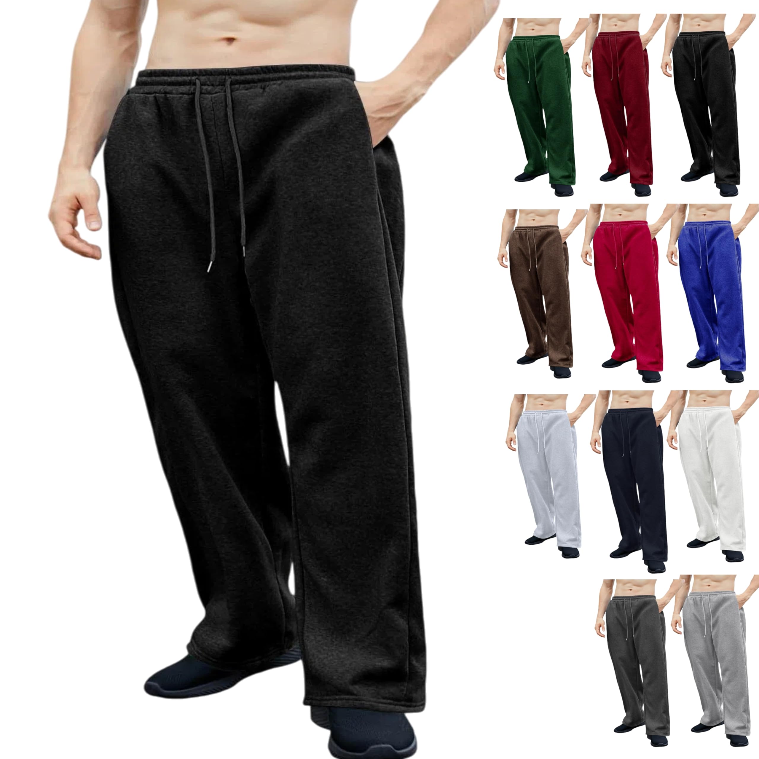 Sweatpants for Men Baggy Drawstring Elastic Waist Sweatpants with Pockets Wide Leg Sweat Pants Workout Gym Track Pants