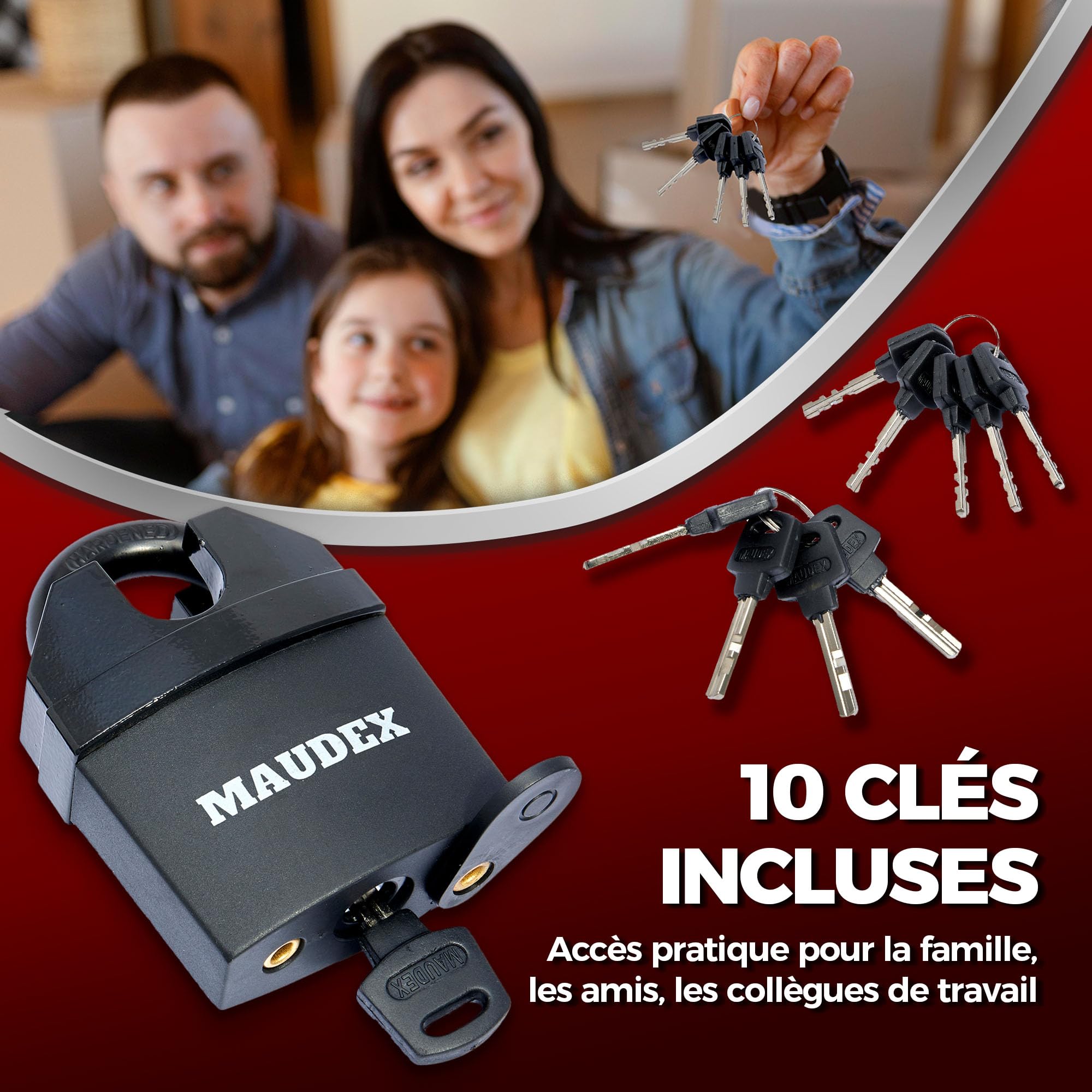 Maudex® MDL60 Cadenas Container avec 10 Clés - Anse Blindée 11 mm Anti-Perçage, Acier Trempé Haute Sécurité | Antivol de Sécurité pour Portail, Garage, Remorque Attelée
