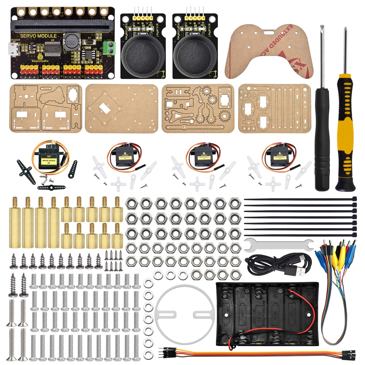 KEYESTUDIO BBC Micro:bit 4-DOF Robot Arm Kit (Exclude Microbit V2), STEM Education Kit with MakeCode/Python Coding for Programming Learning of Teenagers
