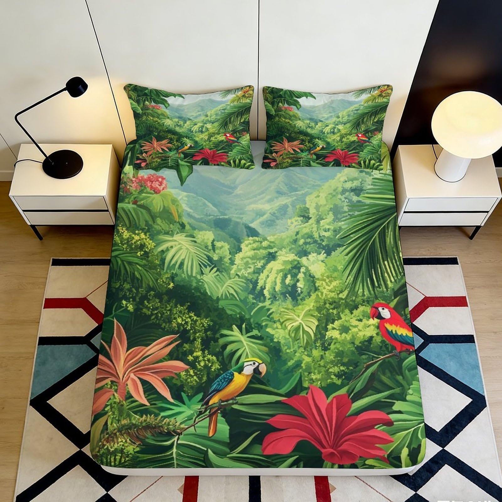 Pnayamiorkfel Style-6 3D Printed Tropical Rainforest Fitted Sheet Microfiber Soft Breathable Parrot Flower Mattress Cover For Bedroom Decor 90X200x25cm