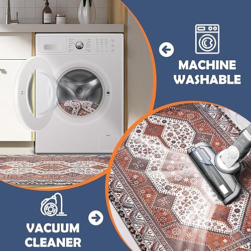 Miniatura 5 de LINROMIA Alfombras de área bohemias, alfombras pequeñas de 2 x 3 pies, antideslizantes, para puerta de interior, para baño, lavables, estéticas