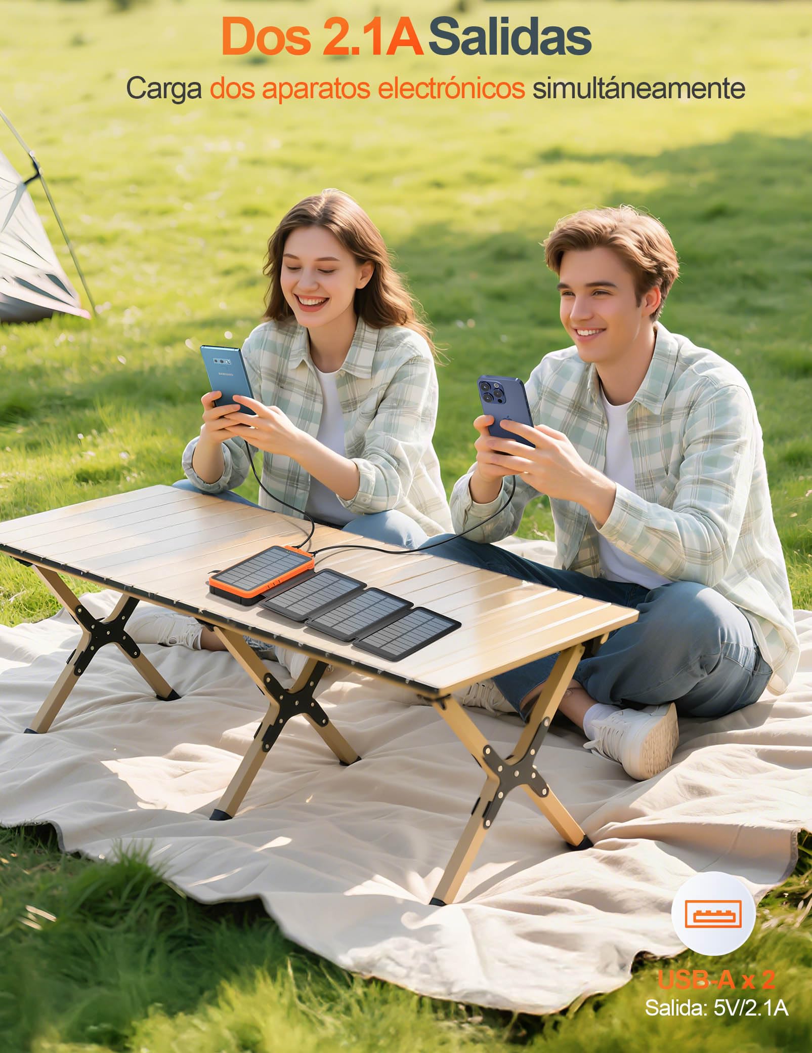 elzle Solar Powerbank 26800mAh, Cargador Solar con 2 Salidas USB-A y 1 Entrada USB-C, batería Externa Resistente al Agua con 4 Paneles solares y Linterna para Smartphones, tabletas, Camping