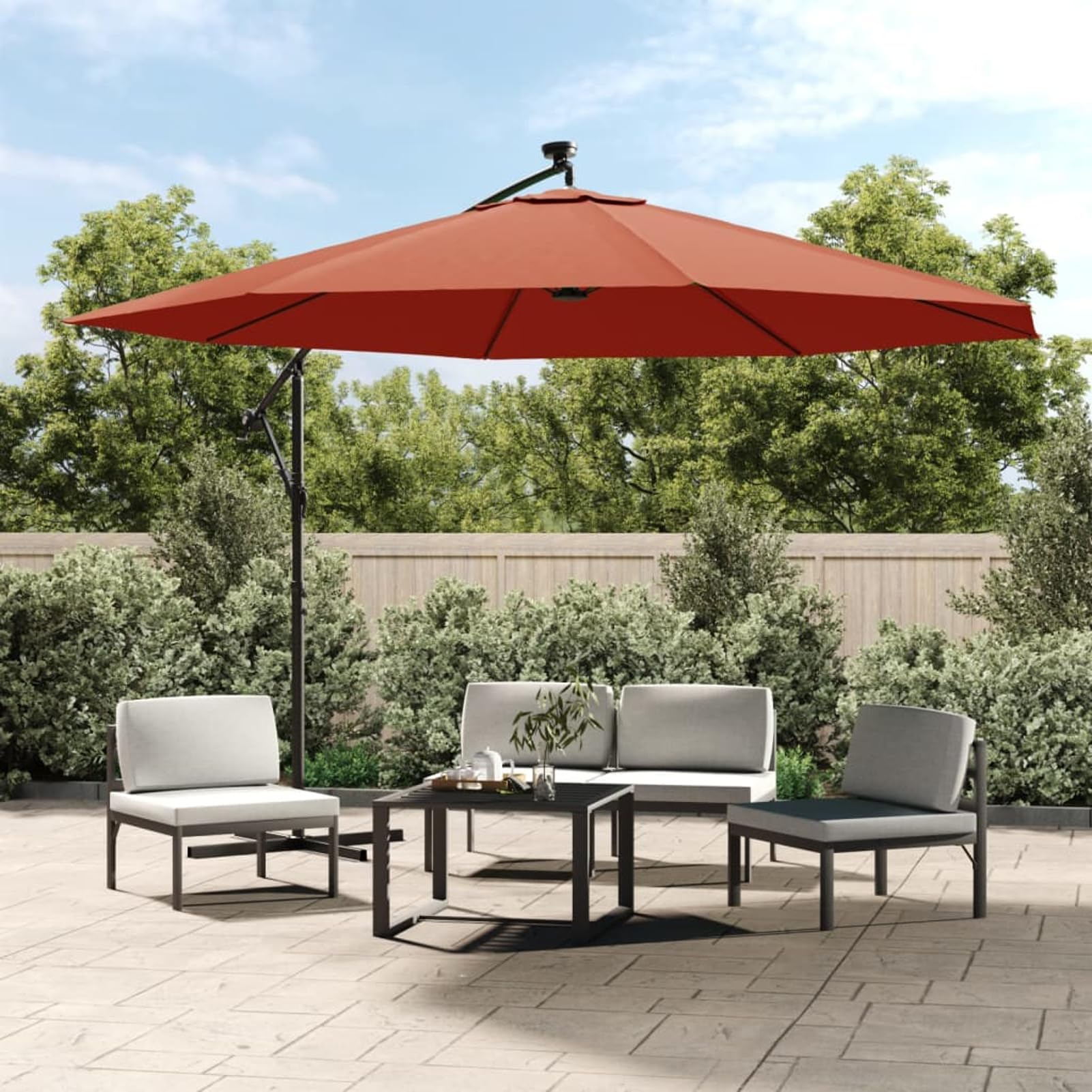 Homgoday Sombrilla de jardín voladiza con Luces LED Terracota 350 cm Sombrilla Terraza Exterior, Sombrilla Jardín Grande Orientable Jardín Parasol Balcón