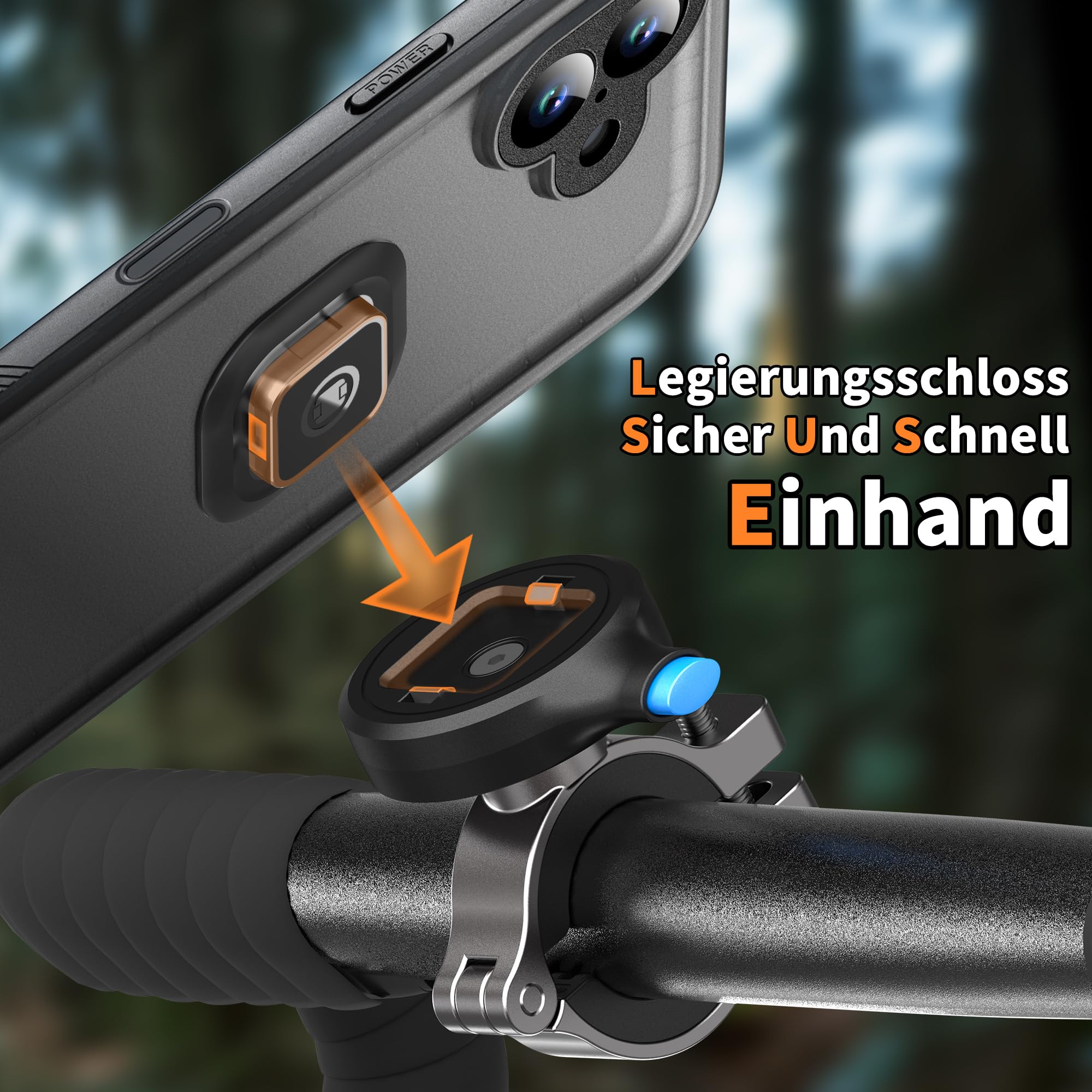 Cozycase 1S-Knopf Wasserdicht Handyhalterung Fahrrad Für iPhone 17 | Anti-Diebstahl Hülle Handy Halter Motorrad Lenker Rennrad Mtb Ebike Bike Phone Holder Mount Fahrradhalterung IP68 Waterproof