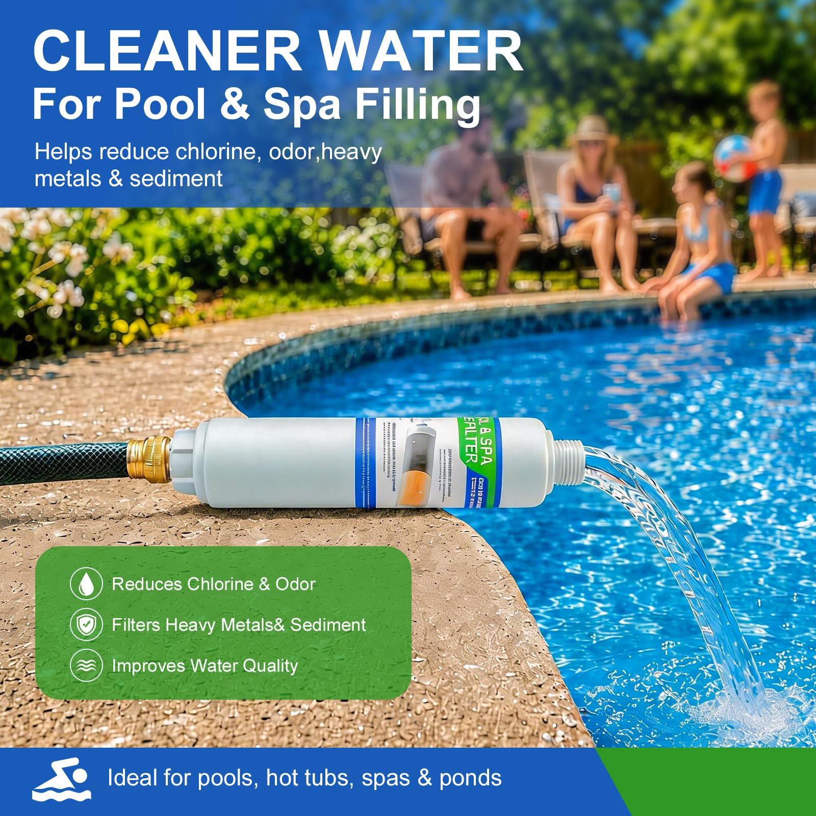 Filtre de tuyau de jardin pour remplissage de piscine, d'aire de bains chauds ou de spa, réduit considérablement les sédiments, le chlore