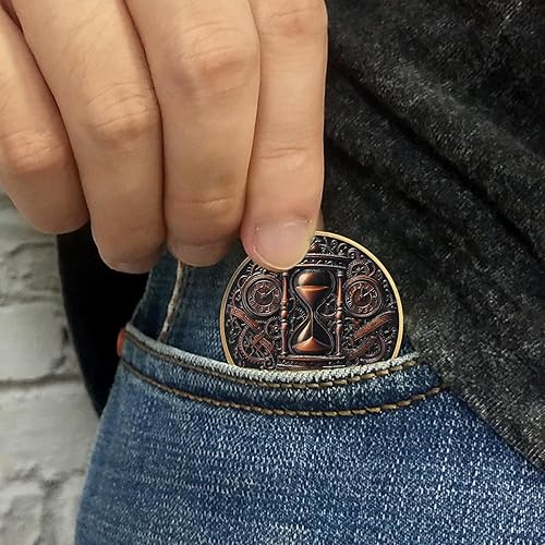 Miniatura 6 de Moneda de calavera estoica Memento Mori - Moneda de desafío Memento Vivere con tumba de serpiente y reloj de arena - Sic Transit Gloria Mundi - Time