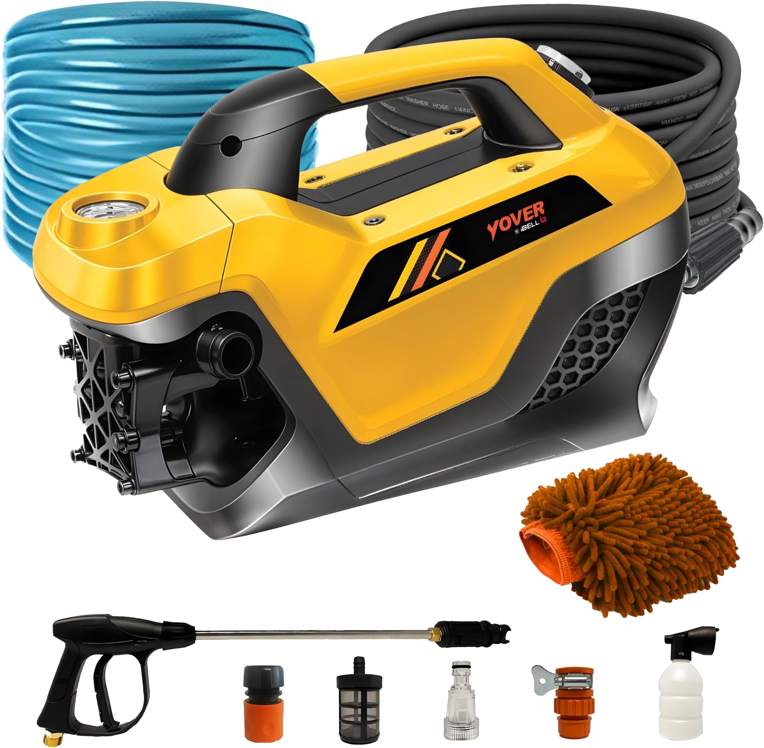 IBELL YO2800 High Pressure Washer, 2800W Induction Motor, 240 Bar Car Washer High Pressure Gun, 12 L/Min Flow, 8M Hose, Portable Pressure Washer for Car, Bike, Home & Outdoor Cleaning