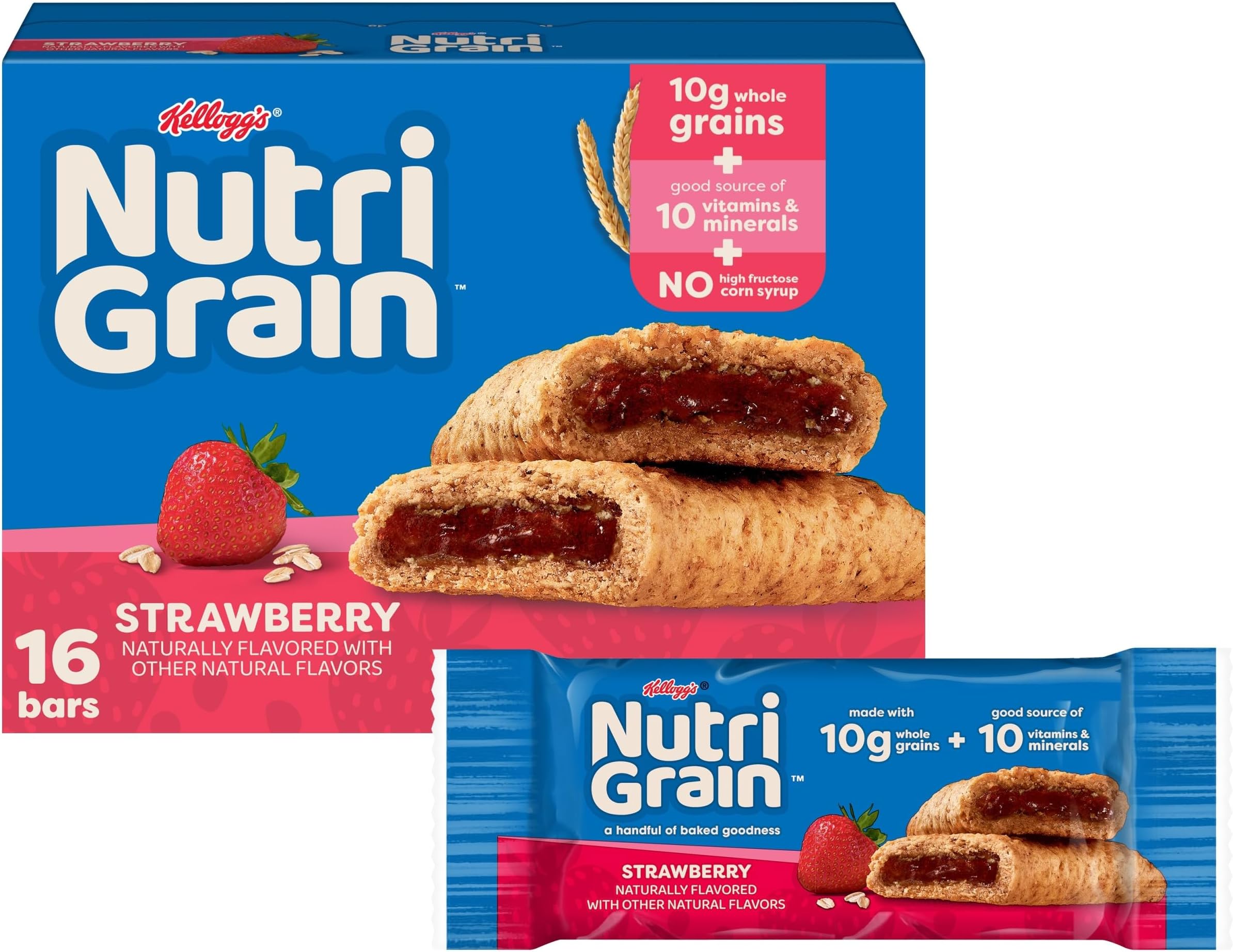 Nutri-Grain Soft Baked Breakfast Starwberry Bars, 1.3 Oz, 16 Ct