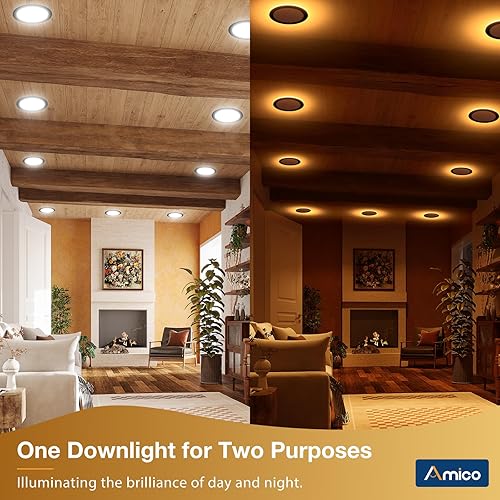 Miniatura 9 de Amico Paquete de 12 luces LED empotrables de techo 5CCT de 8 pulgadas con luz nocturna, 2700 K3000 K3500 K4000 K5000 K iluminación empotrada