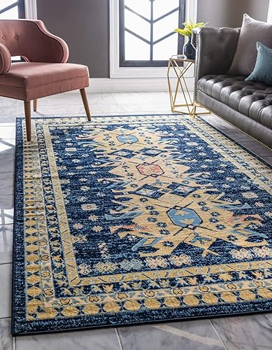 Unique Loom Heriz Collection Alfombra de área parcial, Polipropileno, Azul marino