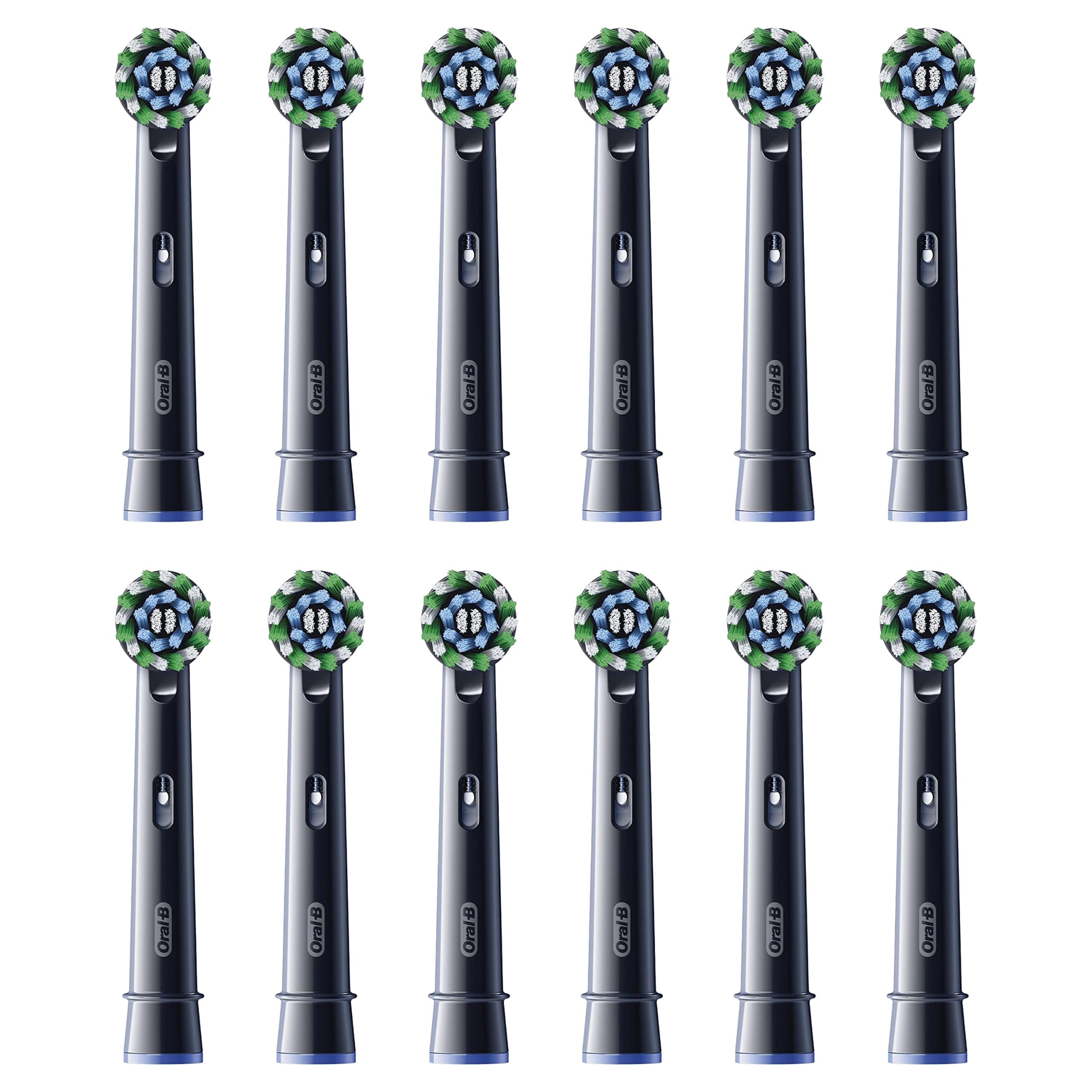 Oral-BPro Cross Action Electric Toothbrush Head, X-Shape and Angled Bristles for Deeper Plaque Removal, Pack of 12 Toothbrush Heads, Suitable for Mailbox, Black