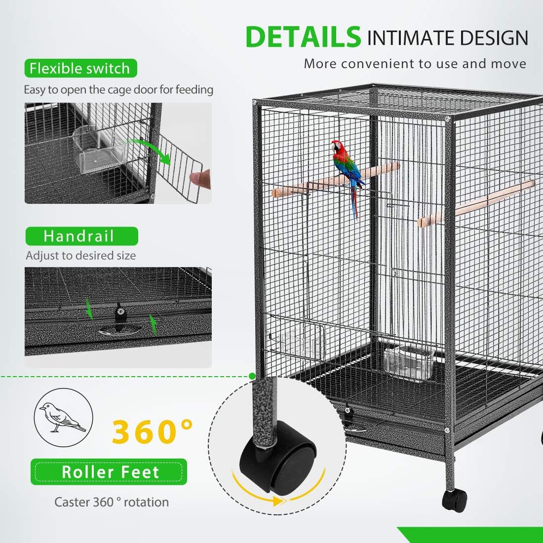 VIVOHOME 30 Inch Height Wrought Iron Bird Cage with Rolling Stand for Parrots Conure Lovebird Cockatiel : Pet Supplies