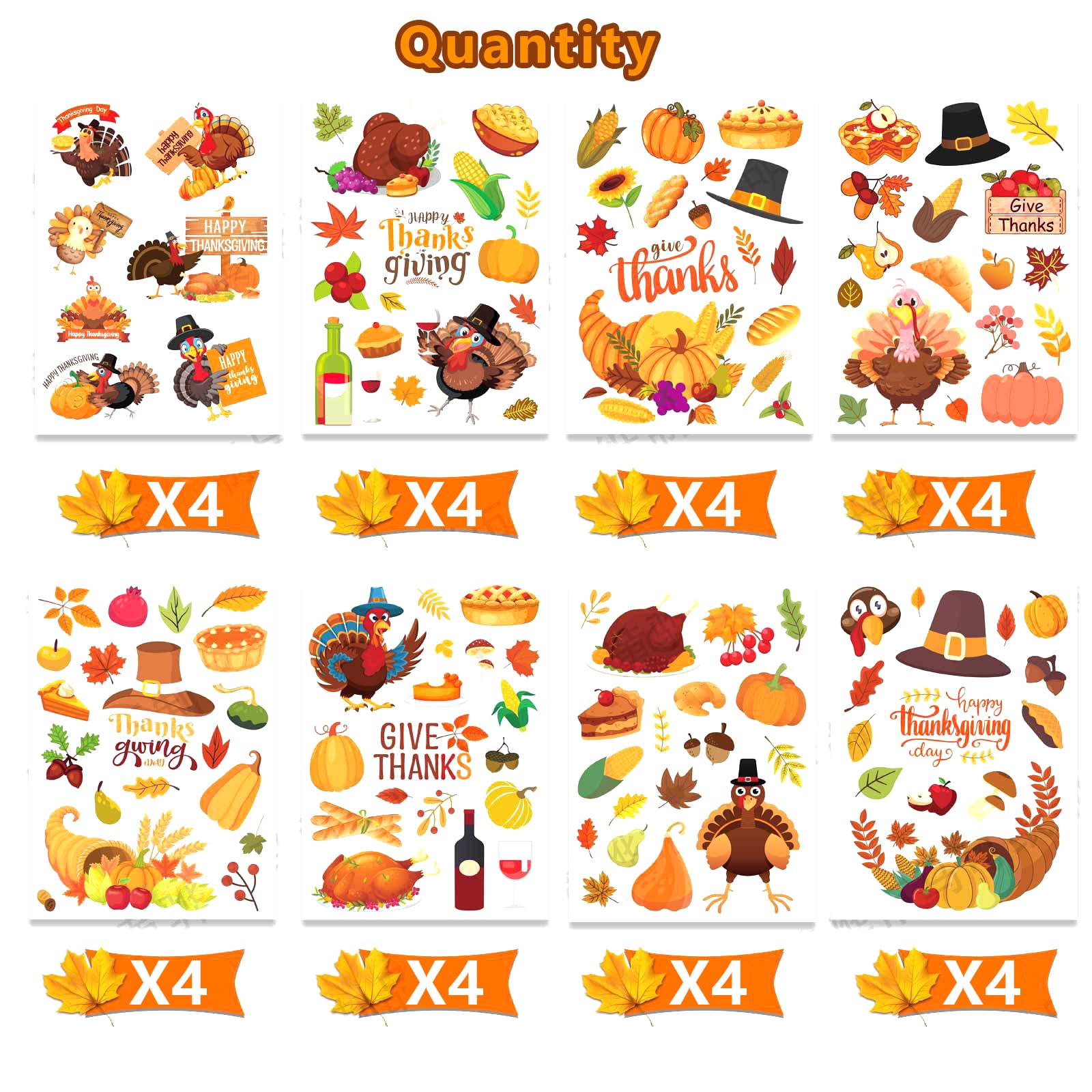 Comelodiant Thanksgiving-Aufkleber Set – 504 Stück – Mit Türkei, Kürbis & Blättern Für Kinder-Basteln
