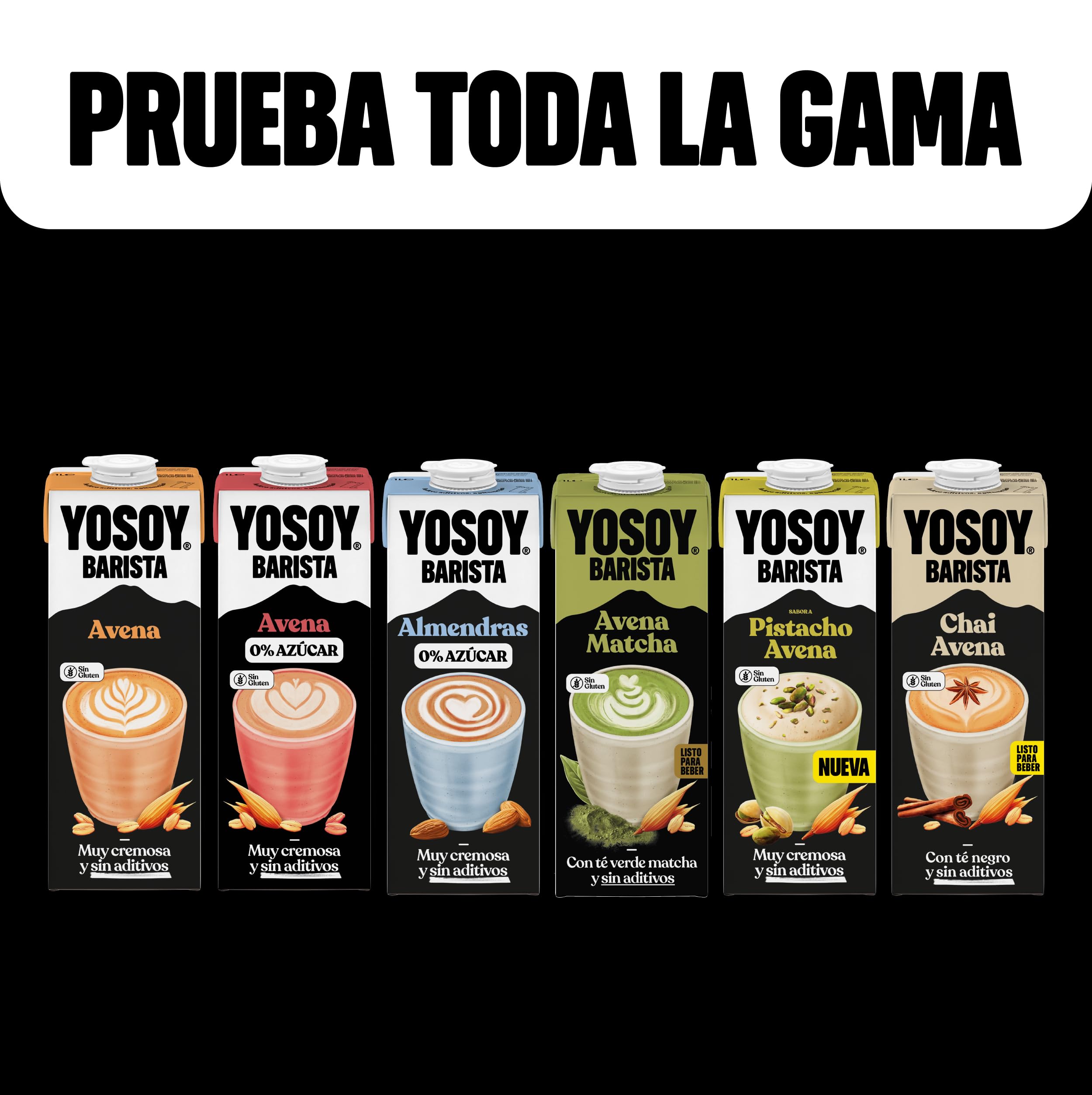 YOSOY Barista Matcha Bebida Vegetal con Avena, Sin Azúcares Añadidos, Pack de 6 x 1L