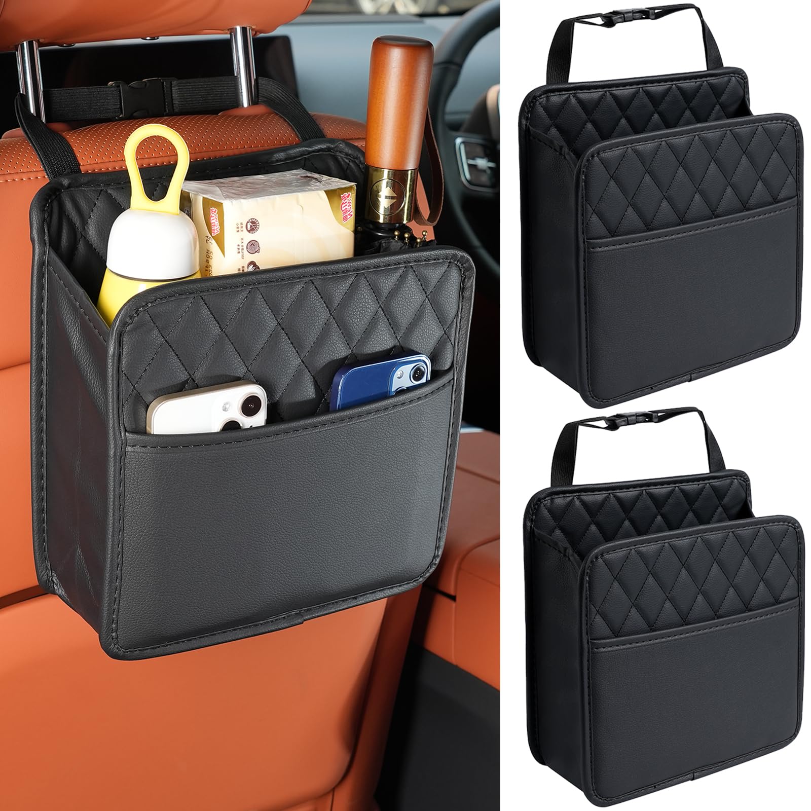 frgkbtm 2pack car seat back hanging bag car document holder multi-pocket bottle bag storage waterproof pu leather box organizer travel tidy pouch pocket kids