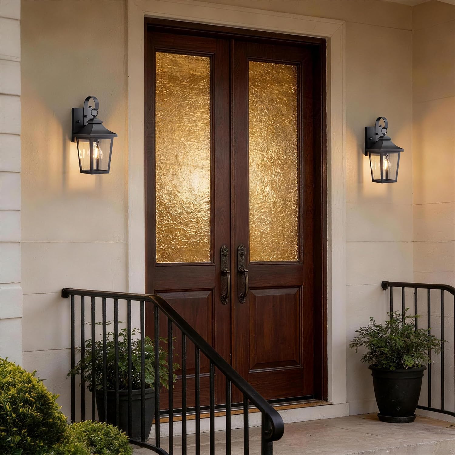 Maxax Dusk to Dawn Outdoor Wall Lantern 4 Pack, Waterproof Exterior Wall Mount Light with Clear Glass in Black Finish, Porch Outside Lighting for Entryway Backyard Patio, E26 Base, 13 Inch