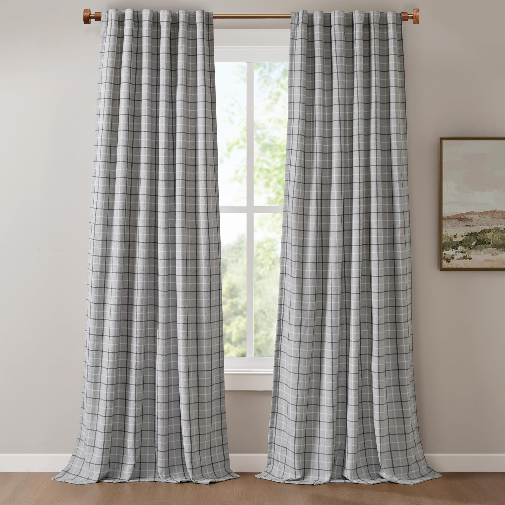 Madison Park Plaid Window Curtain Thermal Insulated, 1 Panel, 50x95 Grey