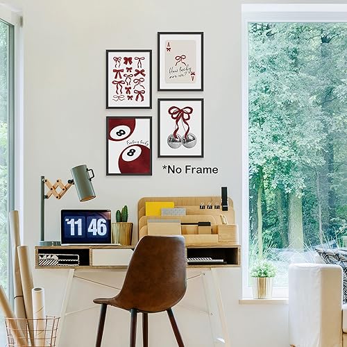 Miniatura 3 de TLESKE Juego de 4 pósteres de arco de coqueta roja sin marco de 12 x 16 pulgadas, juego de 4, 8 bolas de la suerte estéticas de moda para decoración