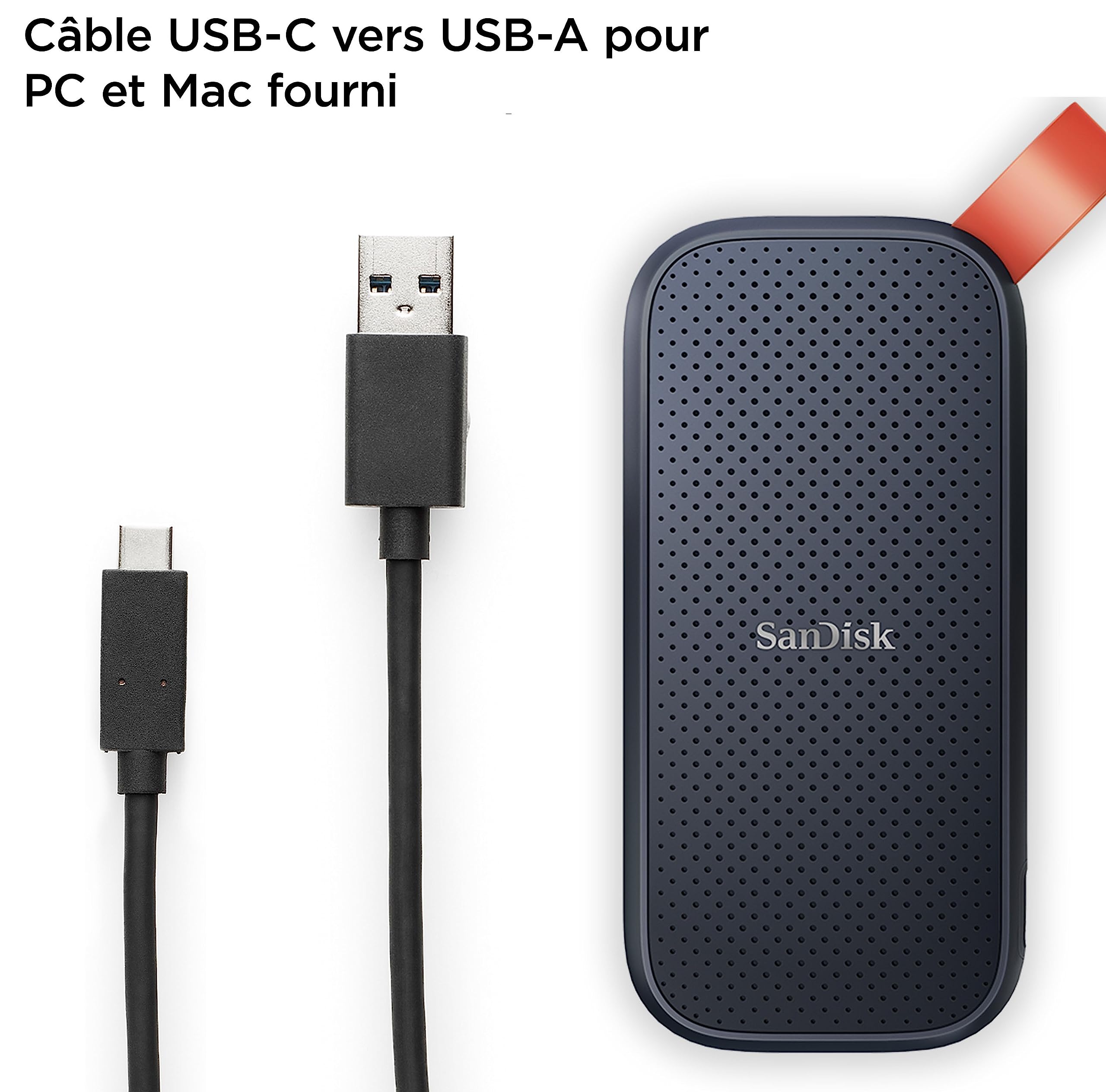 SanDisk Portable SSD 1To – Vitesse 800Mo/s, NVMe, Gris