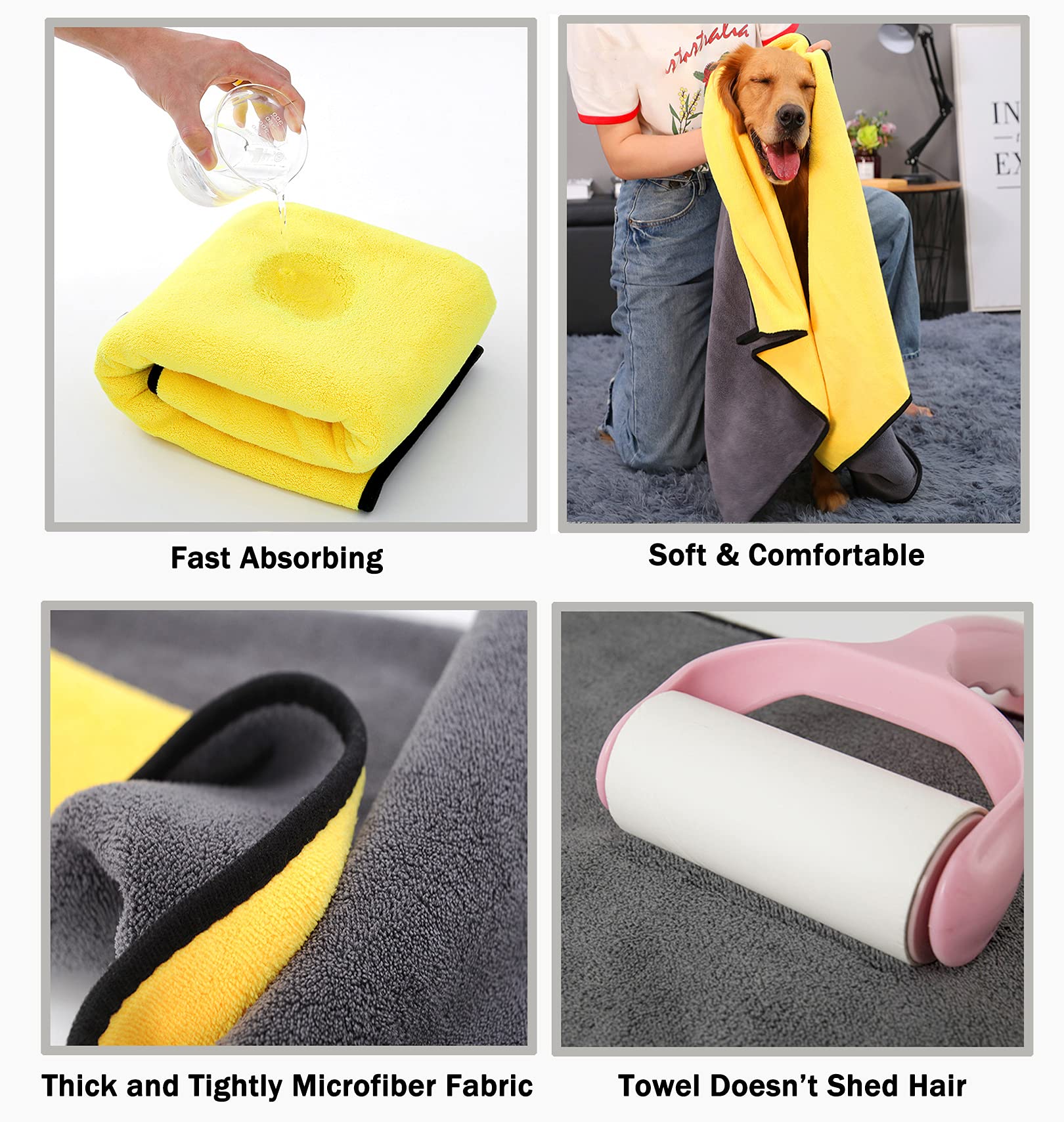 Hundehandtuch – 2 Stück großes Hunde-Badetuch, super saugfähige Mikrofaser-Strandtücher für schnell trocknende kleine, mittelgroße und große Hunde und Katzen, maschinenwaschbar, 140 x 69,8 cm,