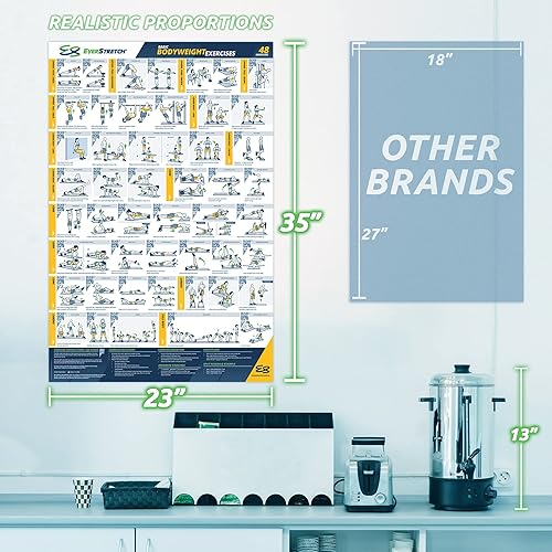 Miniatura 8 de EverStretch Póster de entrenamiento con peso corporal para gimnasio en casa, con instrucciones en video, grande, 23 x 35 pulgadas, tabla de