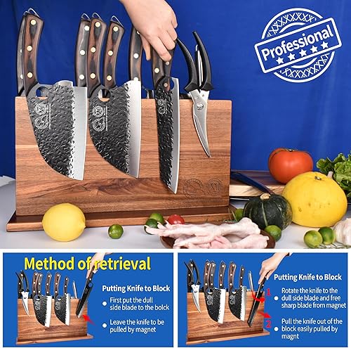 Miniatura 8 de XYJ 10 Pieces Kitchen Knife Set Forged Knives With Magnetic Knife Block,Roll Bag,Sharpening Tools,Scissors,Sleeves