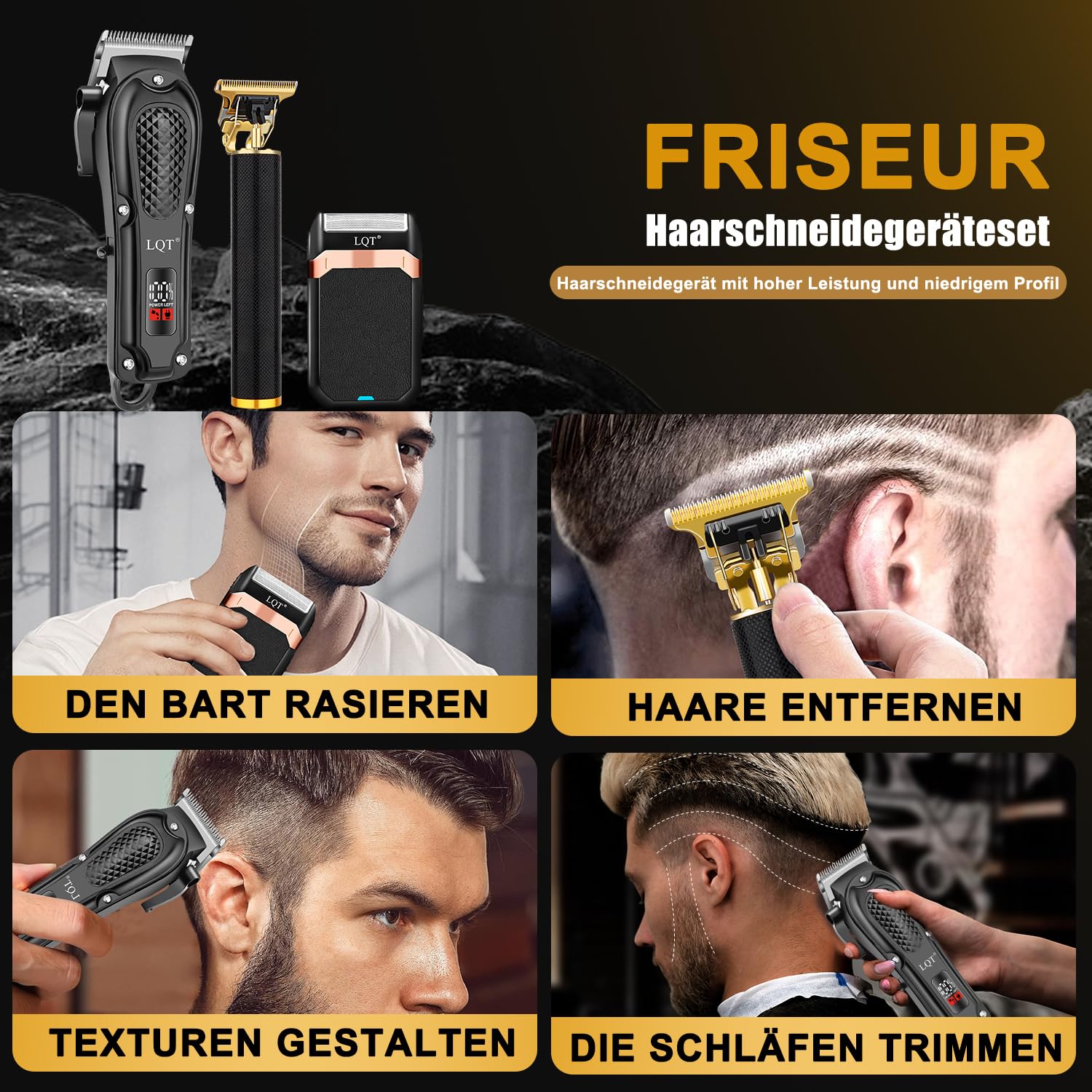 Haarschneidemaschine Set Herren - 5-in-1 schnurloser Haarschneider mit LED-Bildschirm, verstellbarem Bart- & Schnurrbart-Trimmer, selbstschärfende Klingen, leise Haarschnittmaschine, bestes Geschenk