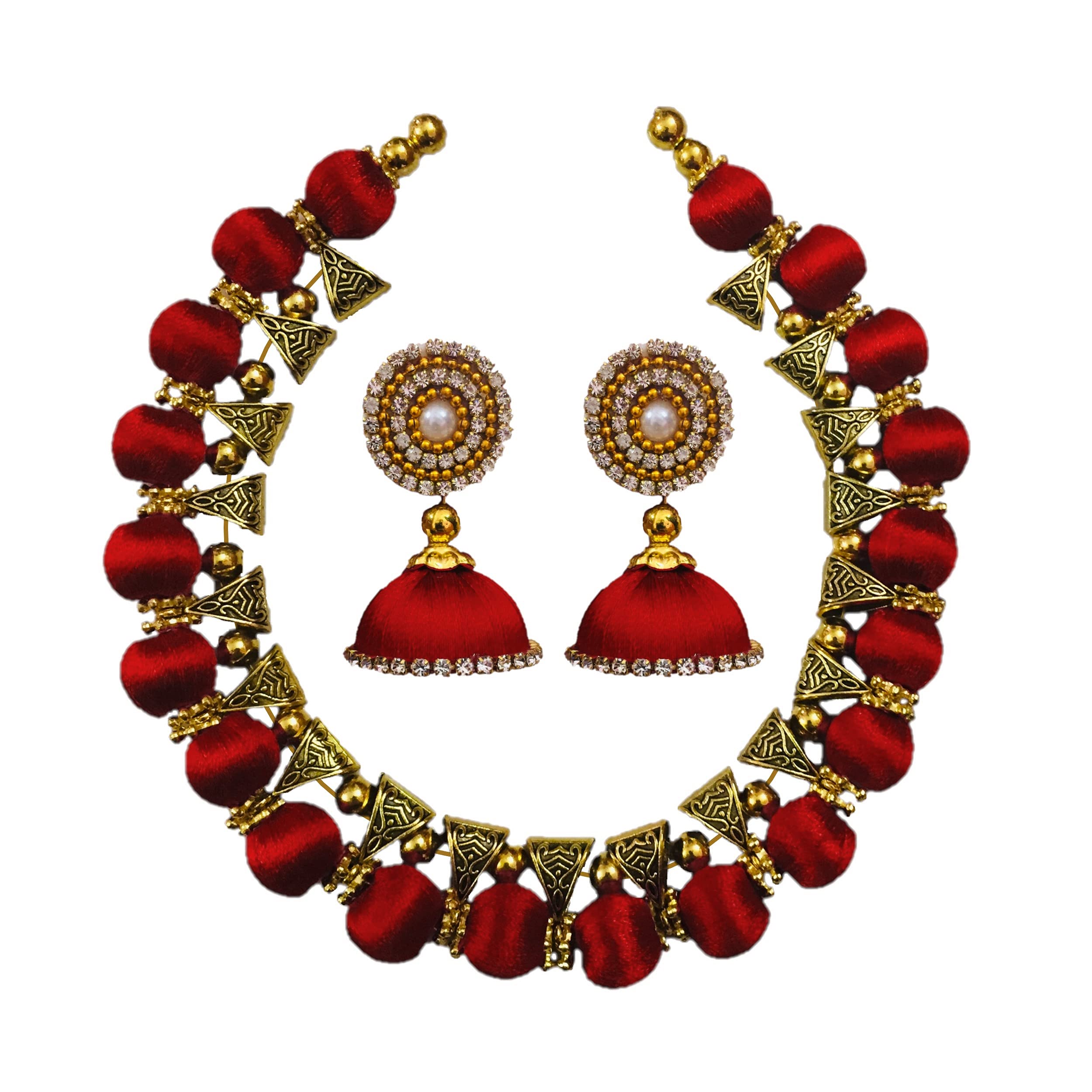 Ambal choker silk thread necklace set for womens and girls (Red) (B09DVYGTS9) Amazon Price History, Amazon Price Tracker