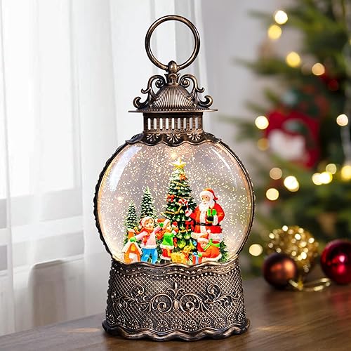 Miniatura 18 de Linterna de globos de nieve de Navidad con música, globos de nieve para árbol de Navidad con efectos de purpurina giratoria, alimentado por USB y