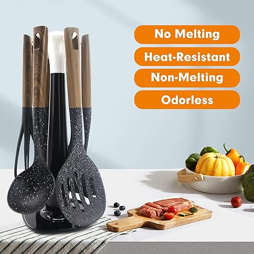 Miniatura 3 de Kitory Juego de utensilios de cocina de nailon, 7 piezas, antiadherentes, resistentes al calor, BPA, mango de madera, las mejores herramientas de