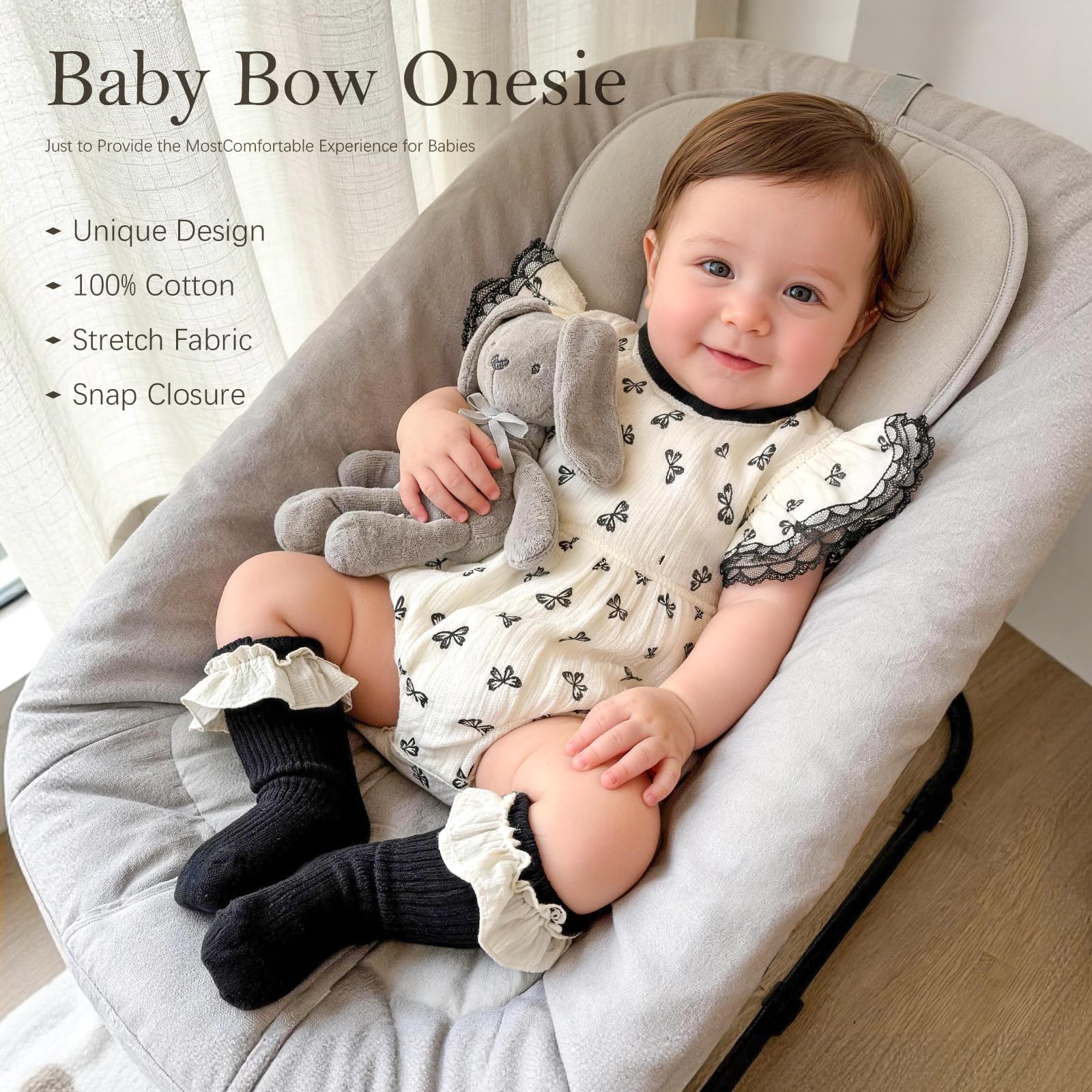vamei Regalo Bebe Recien Nacido Niña con Body Manta Muselina Peluche Conejo Tarjetas Visual Calcetines Babero y Marco Foto, Idea Regalo Baby Shower
