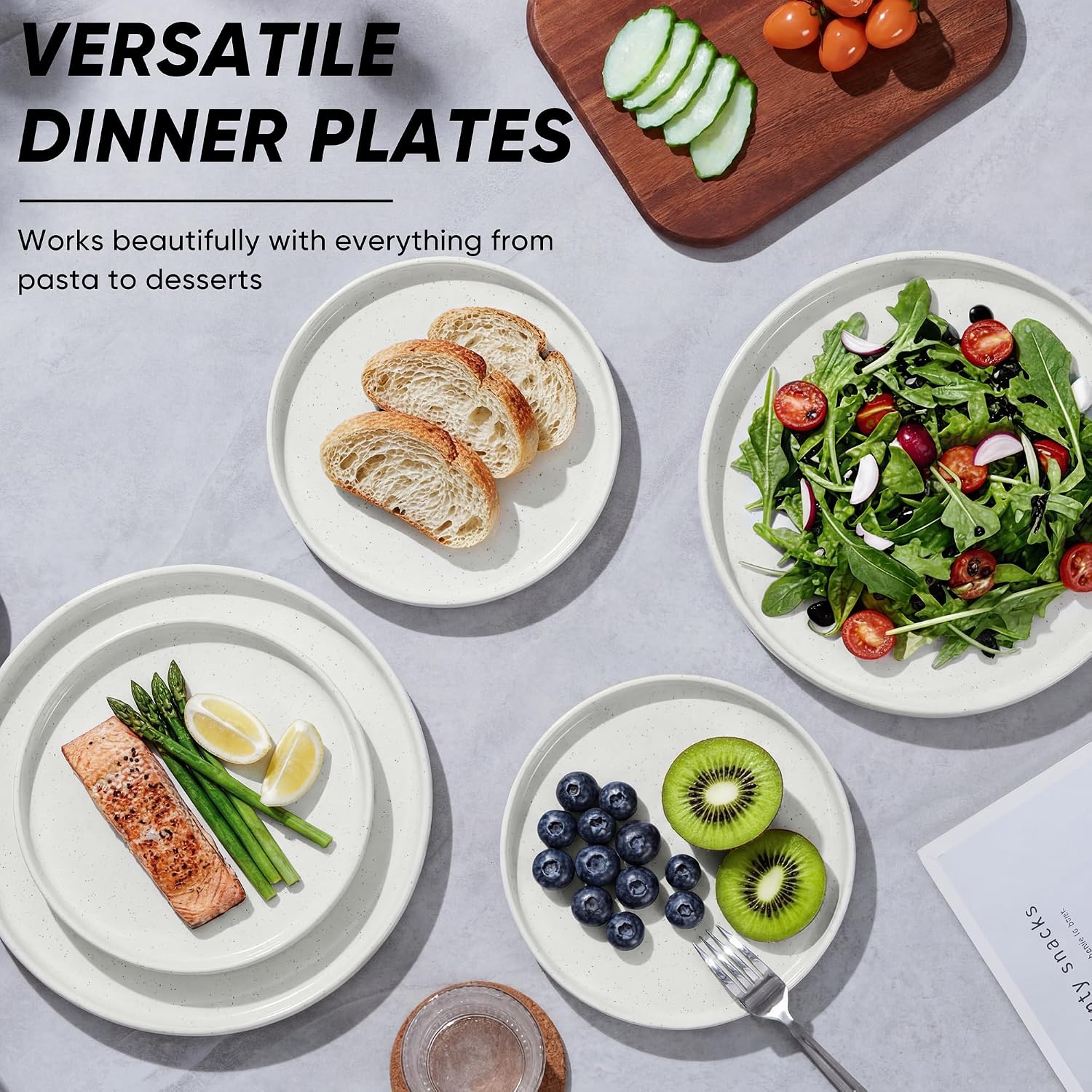 E-far White Dinner Plates Set of 6, 10.5 Inch Stoneware Dinner Plate image 5