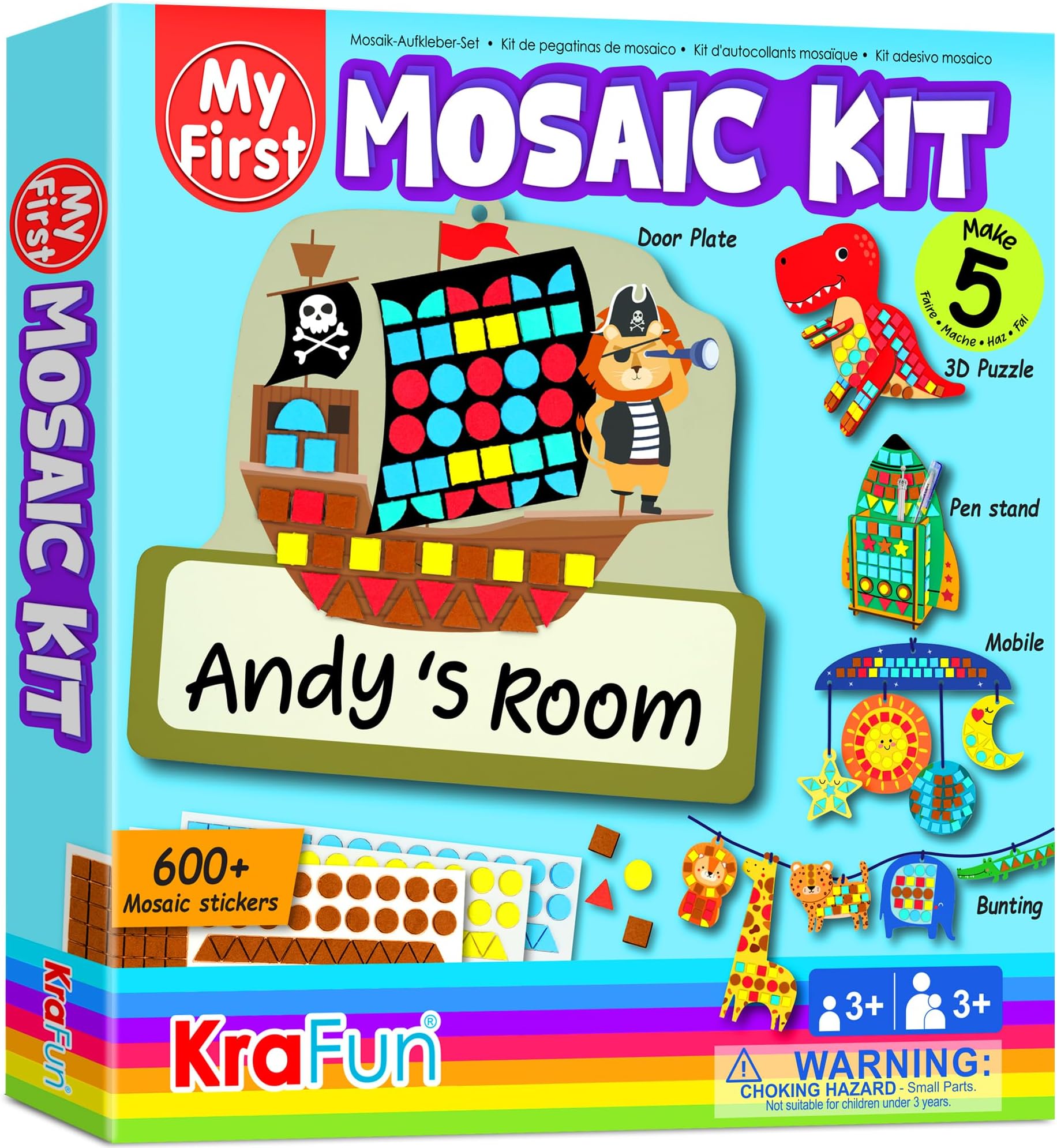 KRAFUNMy First Foam Sticker Kit, 5 No Mess Crafting Arts and Crafts for Kids, Animal Craft Kits & Supplies, DIY 600pcs Felt Sticker Creative Activity, Gifts for Boys Ages 3-6
