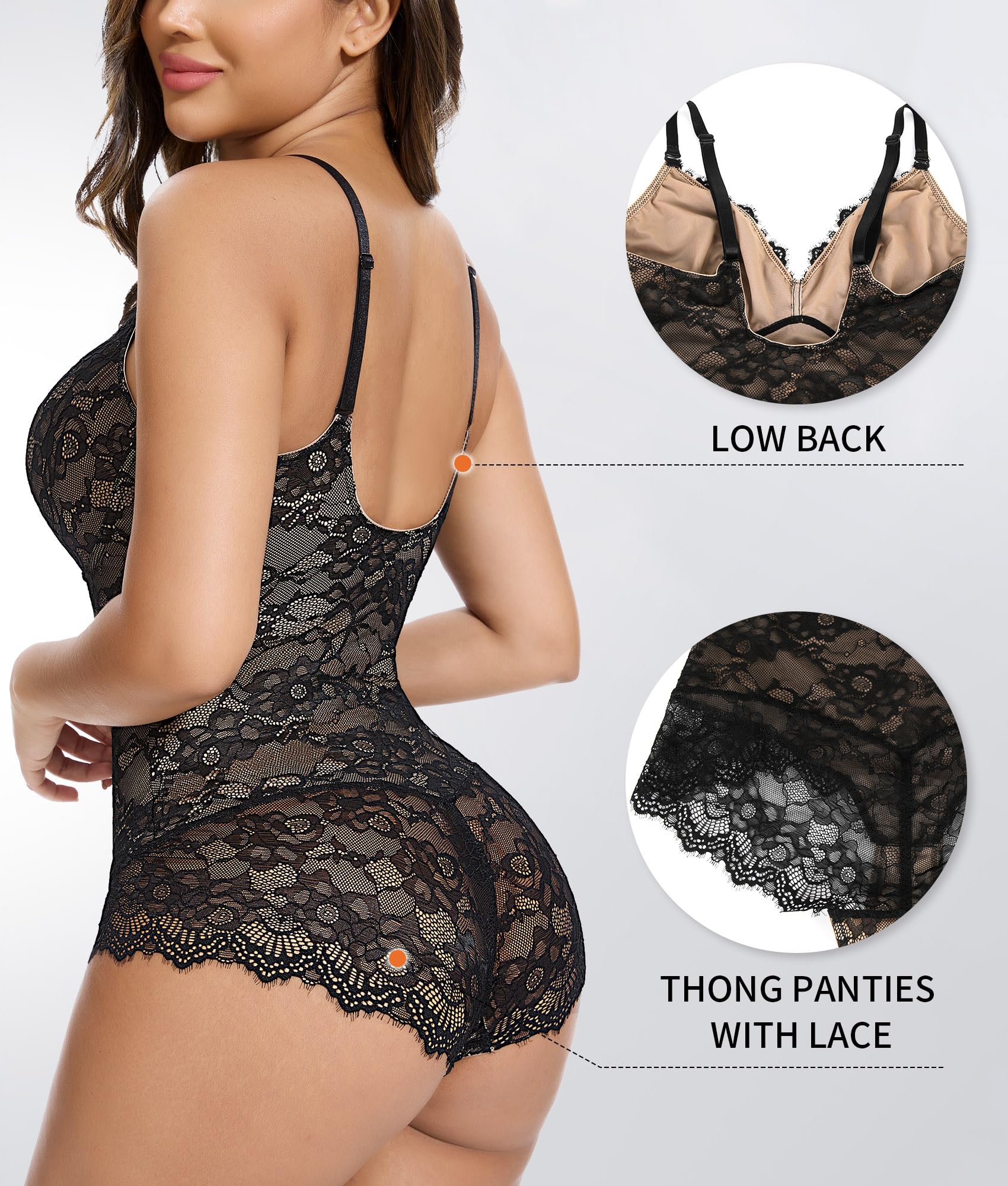 Body en Dentelle Shapewear Femmes Dos Nu Corps façonnage Ventre contrôle Justaucorps Combinaisons Hauts col en V Corps Haut