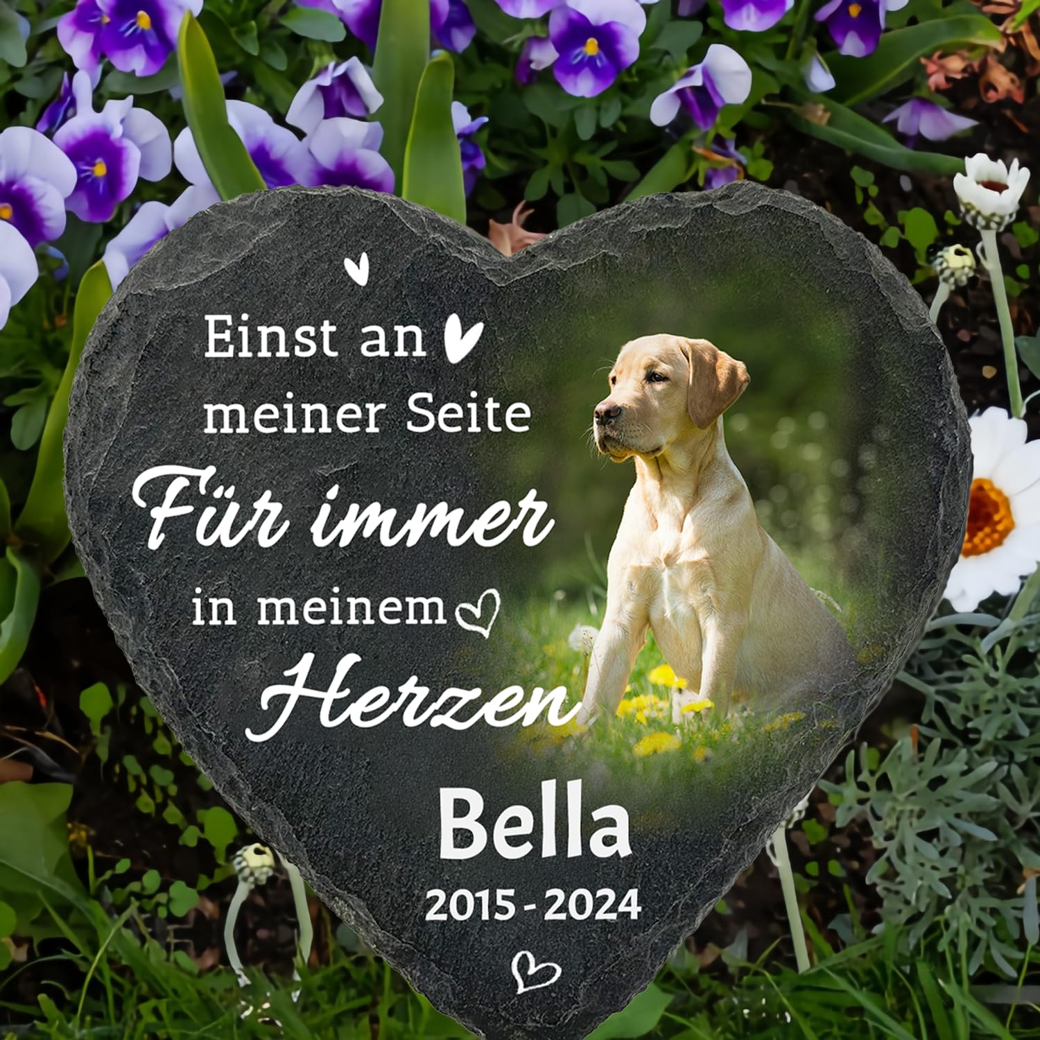 Personalisierter Gedenkstein für Haustiere, herzförmige Plakette mit Foto, Geschenke zum Verlust von Hunden/Katzen – Name, Datum