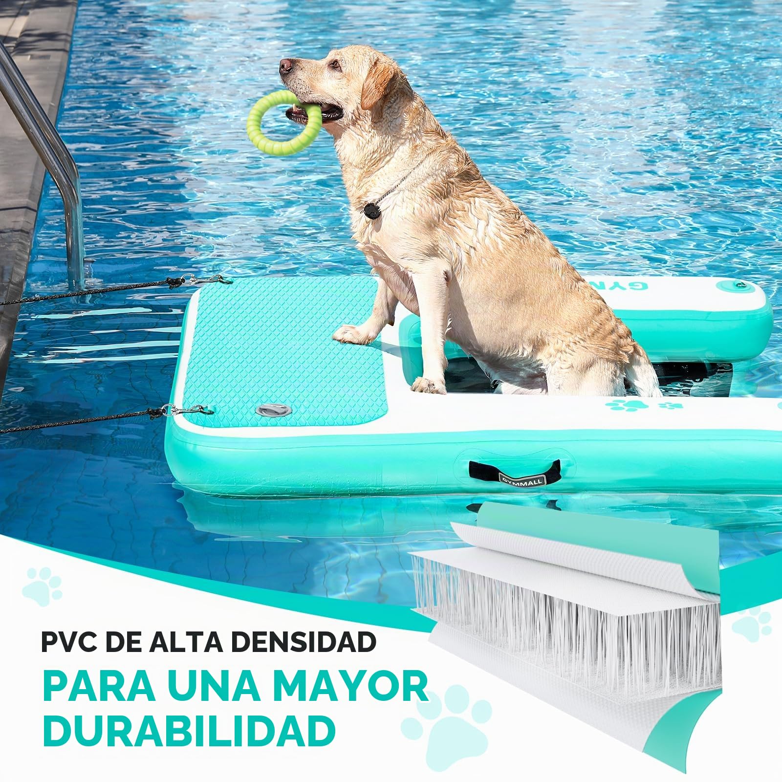 Plataforma Inflable para Perros 120x100cm, Rampa de Agua para Barcos, Piscinas, Lagos y Mar, Plataforma Flotante Antideslizante para Perros de hasta100kg, Rampa de EVA con Escalera para Perros