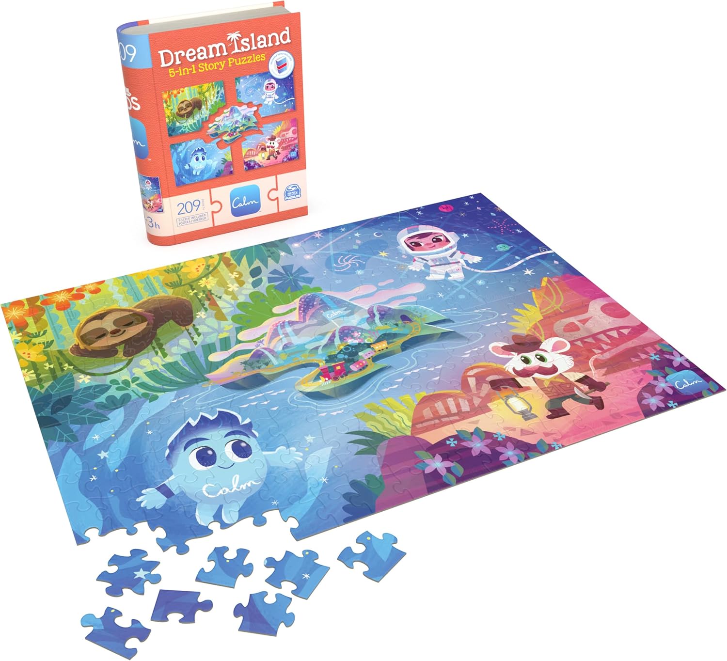 Spin Master Games, Calm App, Dream Island 5-in-1 Story Puzzles, 208 Pieces, Kids Puzzles, Includes 30-Day Calm Subscription for Relaxation Stress Relief, for Ages 5 & Up Calm 5-in-1 Story Puzzle image 8 of 9 B0CSYLKGPX