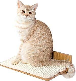 Made4Pets Cat Wall Shelf, Cat Hammock and Perch Wall Mounted Step for Indoor Kittens, Modern Cat Furniture Floating Shelves Wood Climbing Steps with Sisal and Plush Mats for Scratching, Lounging