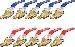 1/2 pex Shut Off Valve,Pex Brass Ball Valves Hot/Cold Water Ball, Red/Blue Lever 6 Hot Pack & 6 Cold Pack T Ball for 1/2'' PEX tubing [Pack of 12]