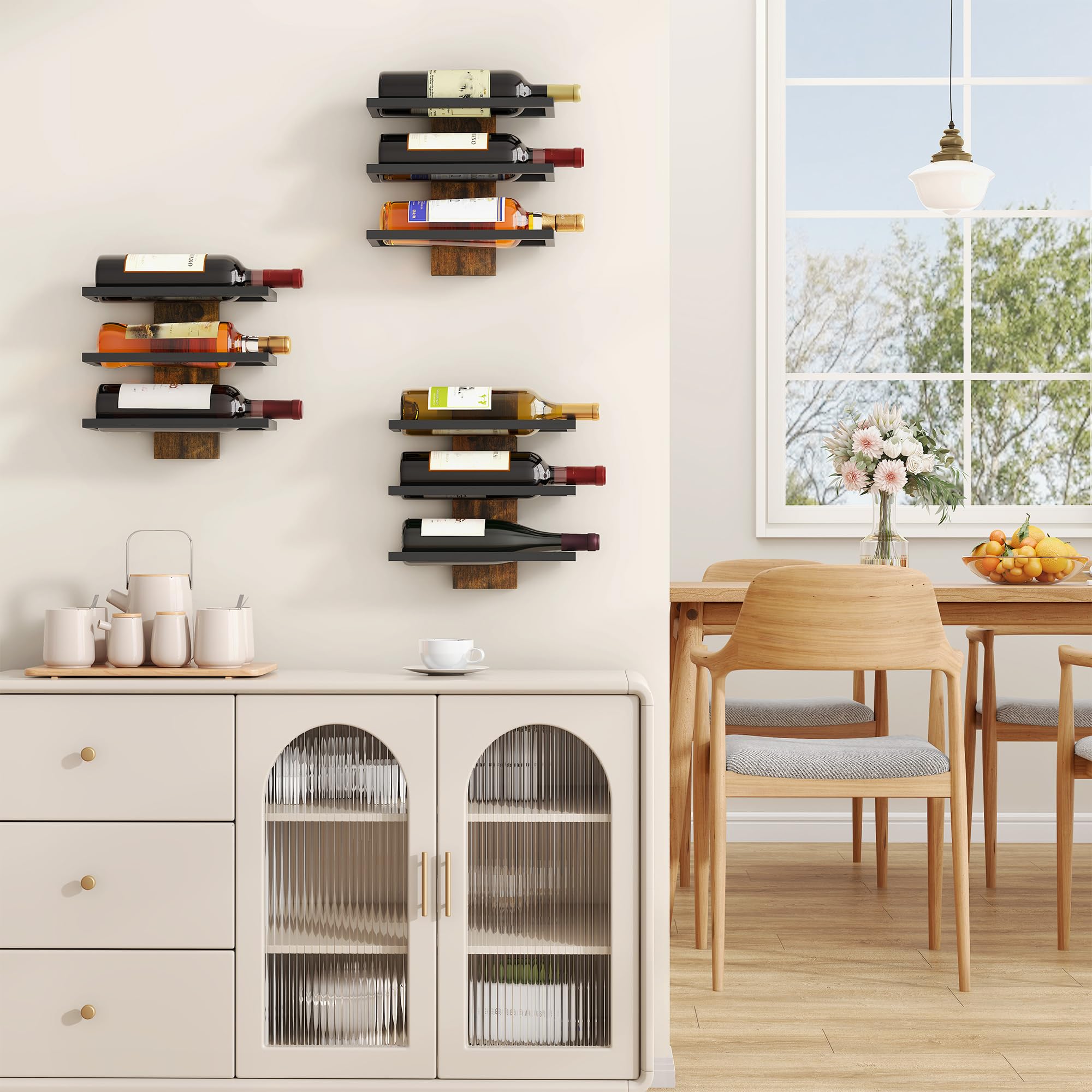 FAVOOSTY Botellero de Pared, Botellero Vertical, Estante para Botellas con 3 Niveles, 3 Botellas de Vino, Soporte para Botellas, Estante de Metal para Botellas de Vino, para Comedor, Bodega, Negro - 3