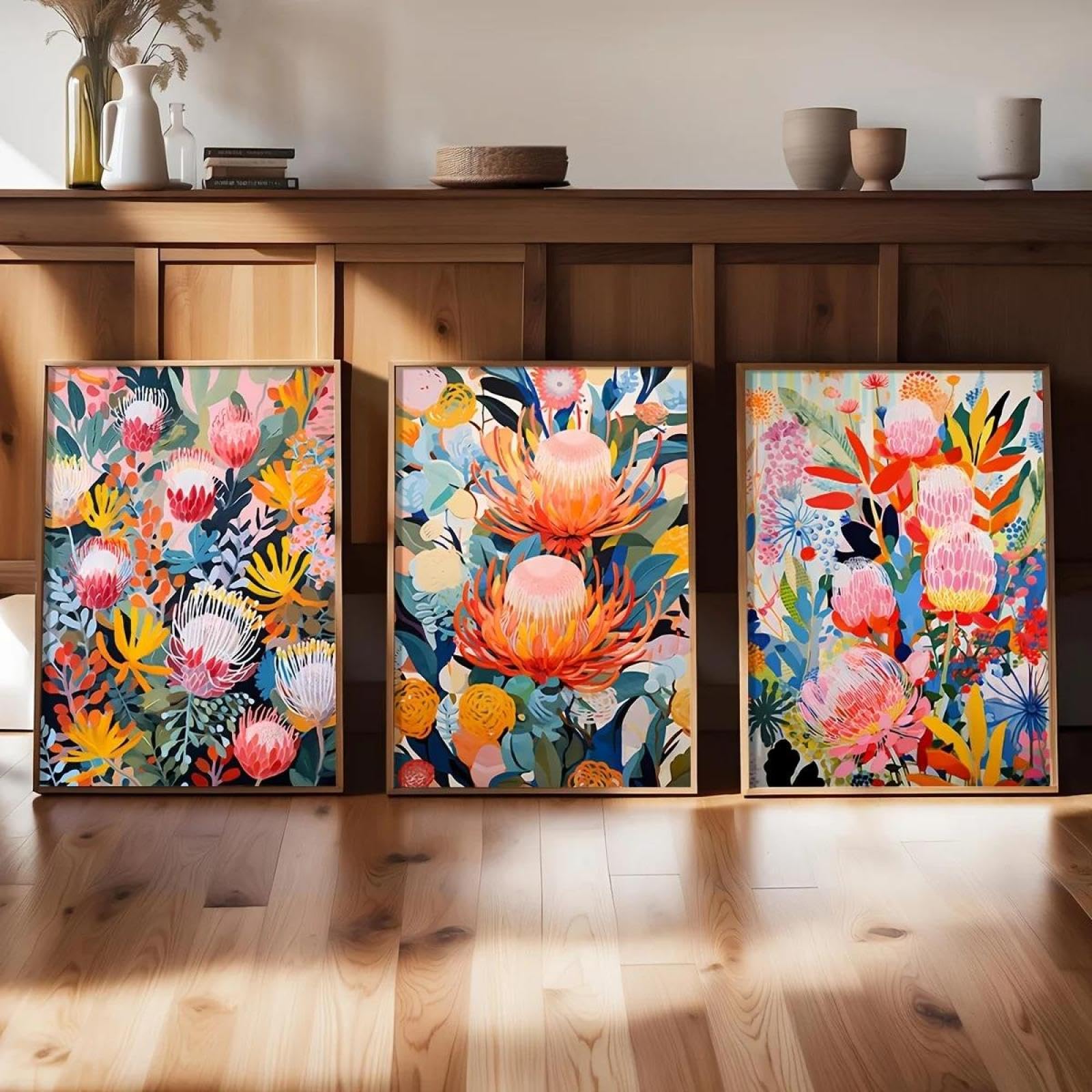 Baibexing Abstract Flowers Plants Canvas Painting Posters And Prints Wall Art Picture For Living Room Home Decor 40X60Cmx3Pcs Unframed