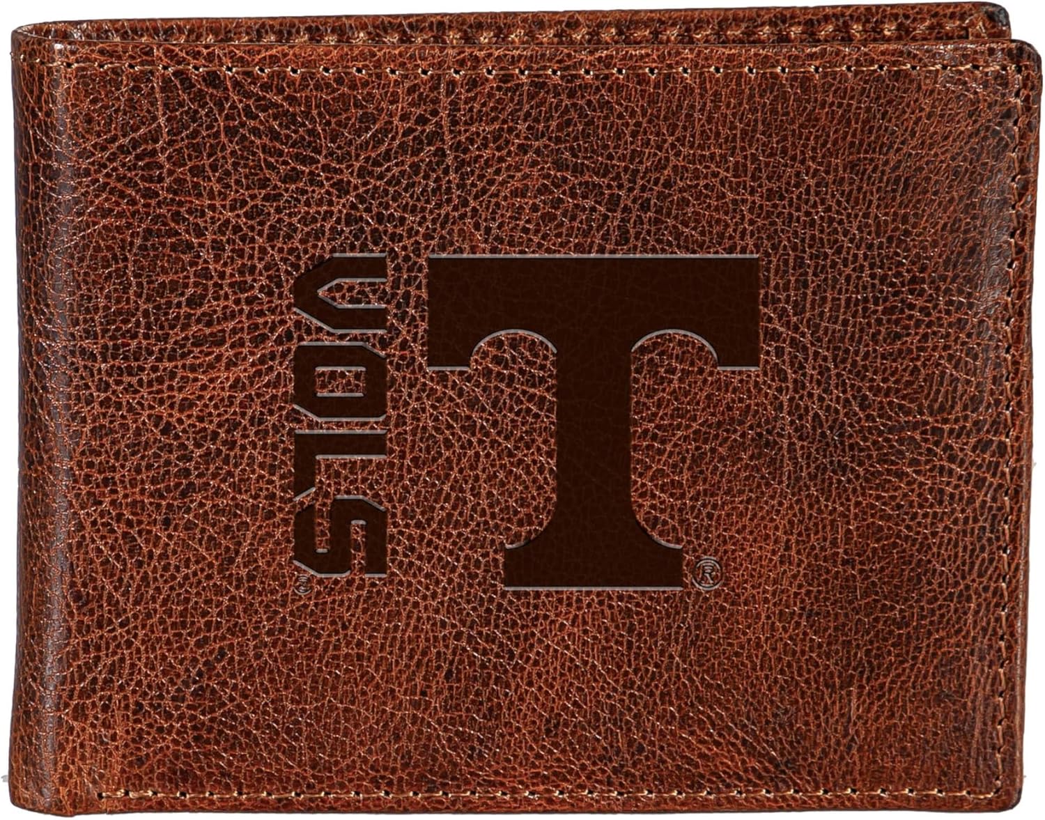 NCAA University of Tennessee Bi-Fold Passcase Wallet for Men | Brown Genuine Tumbled Leather Wallet | Officially Licensed Embossed College Logo | Money and Card Organizer | Gift Box Included