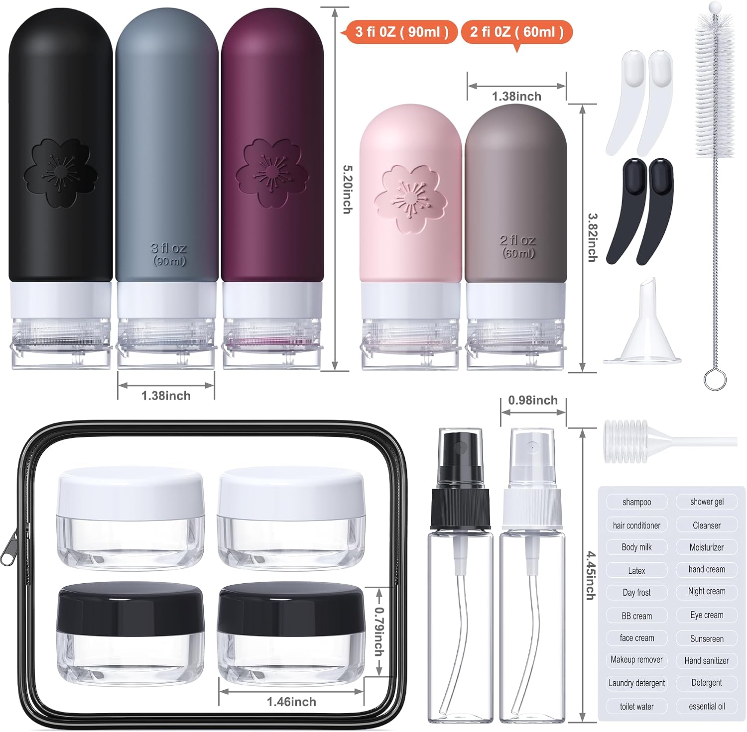20Pack Travel Bottles for Toiletries, Silicone TSA Approved Travel Size Containers, Travel Essentials Leak Proof Refillable Liquid, Travel Shampoo and Conditioner Bottles