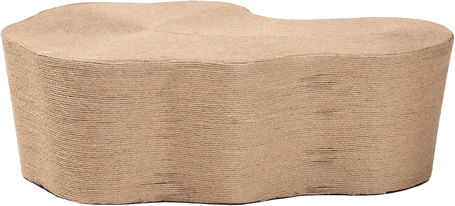 Bali & pari Edna Natural Jute Coffee Table - Textured Handwoven Irregular Shape Cocktail Table for Living Room or Lounge